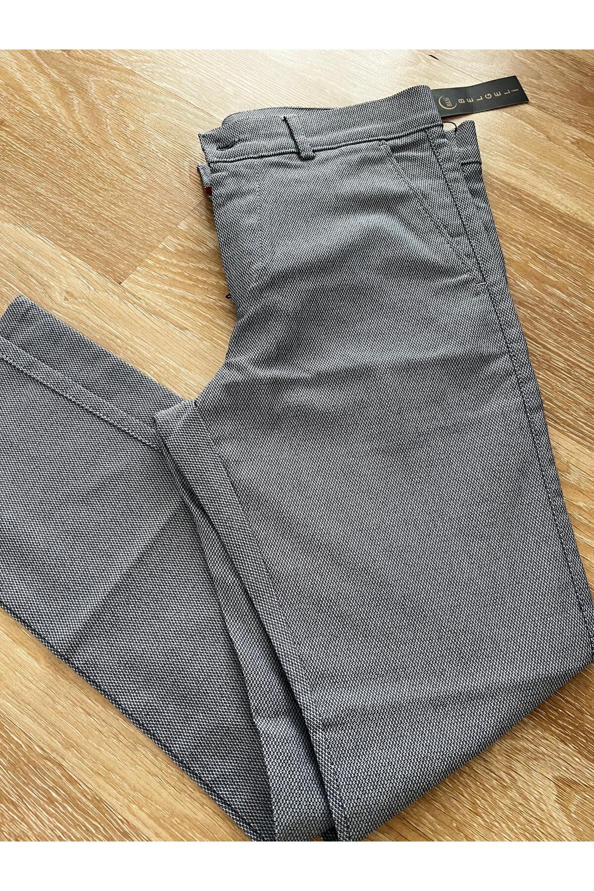 BELGELİ Erkek Slim Fit Likralı Armürlü Kumaş Pantolon