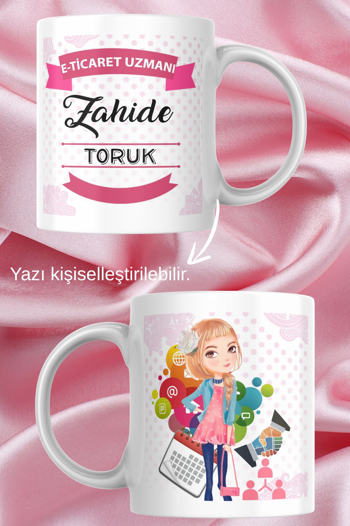 zerhome Kadın E-Ticaret Uzmanı Temalı Beyaz Porselen Kupa Bardak
