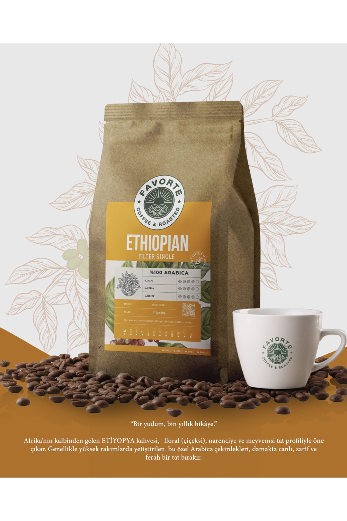 FAVORTE COFFEE & ROASTED 1 KG Orijinal Etiyopya Filtre Kahve %100 Arabica Çekirdeği | Favorte 1KG Filtre Kahve