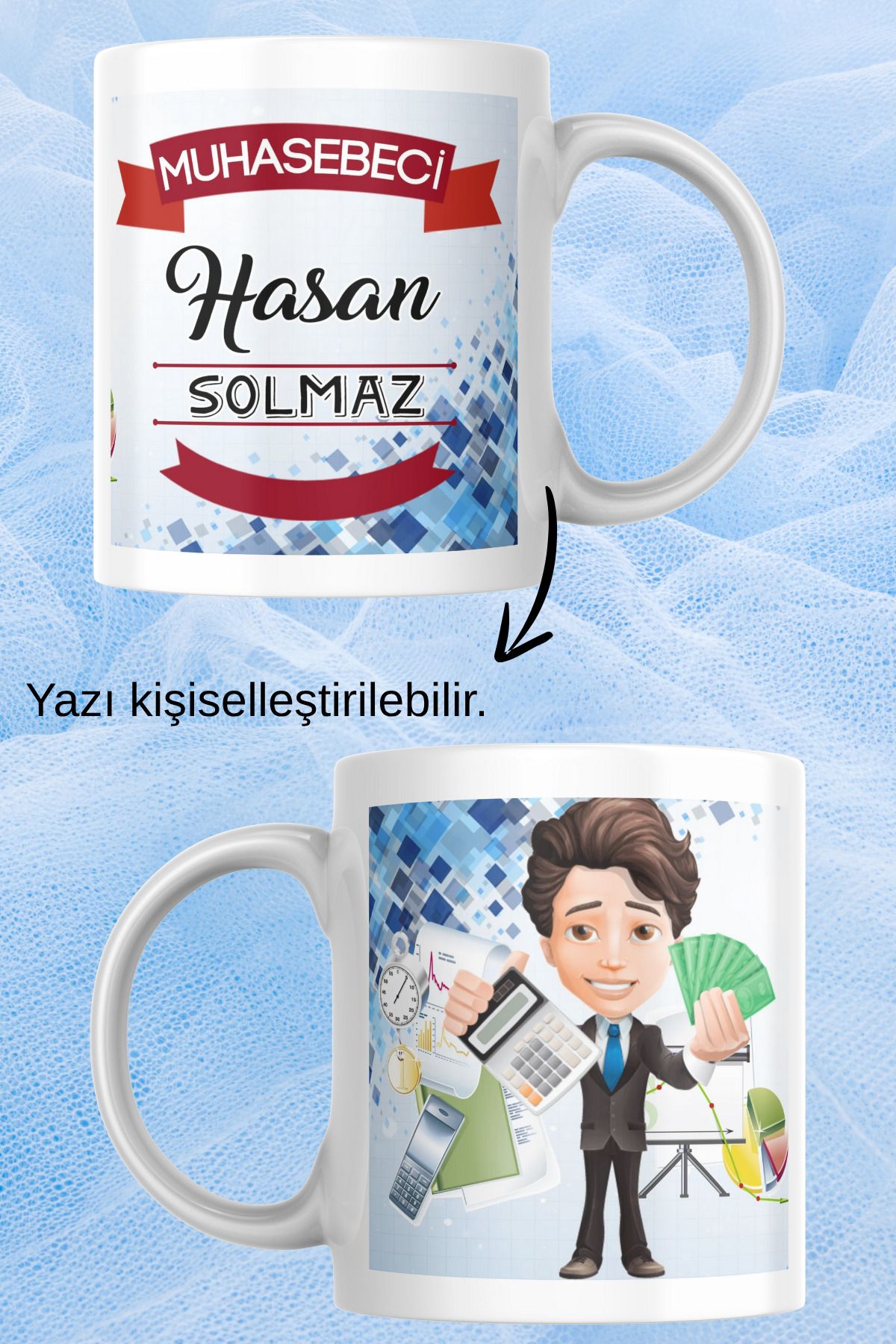 zerhome Erkek Muhasebeci Temalı Beyaz Porselen Kupa Bardak
