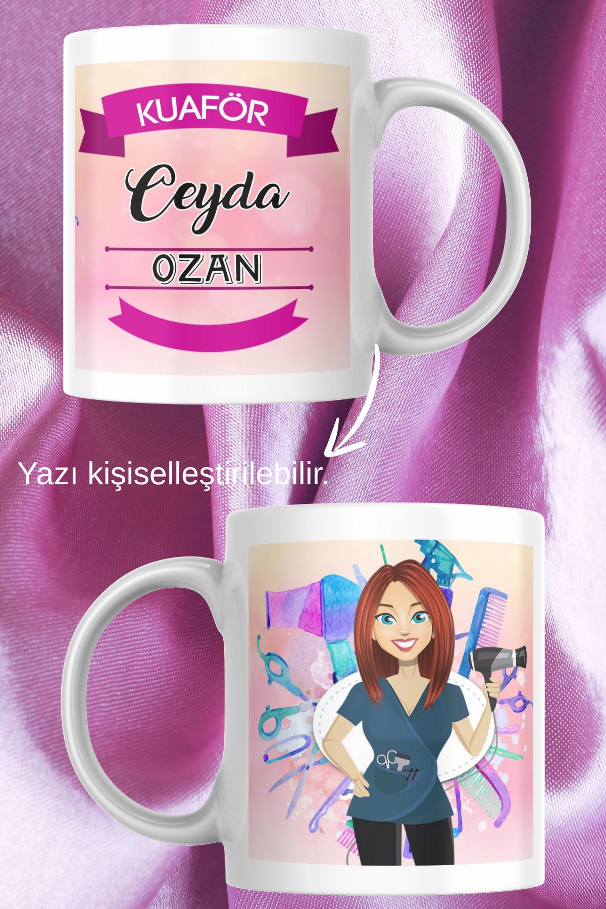 zerhome Kuaför Temalı Beyaz Porselen Kupa Bardak