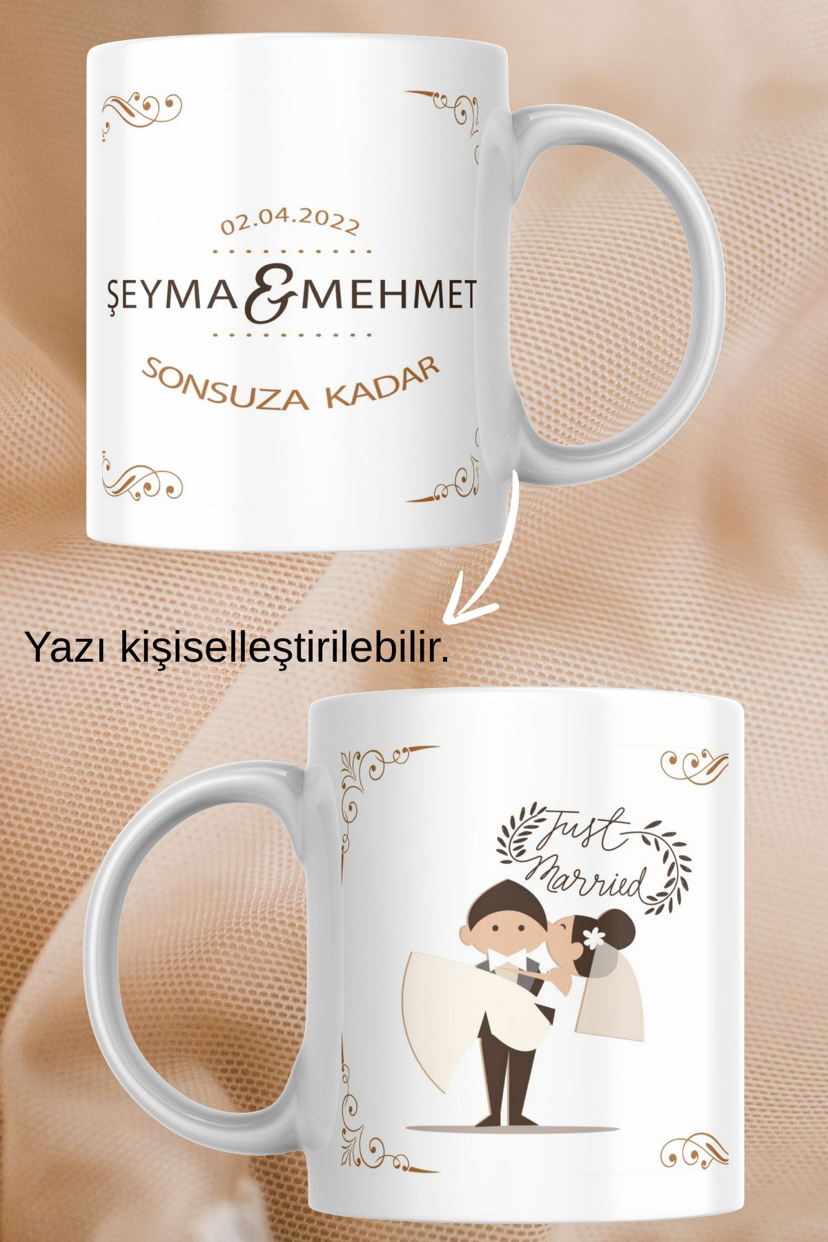 zerhome Düğün Hatırası 7 Temalı Beyaz Porselen Kupa Bardak