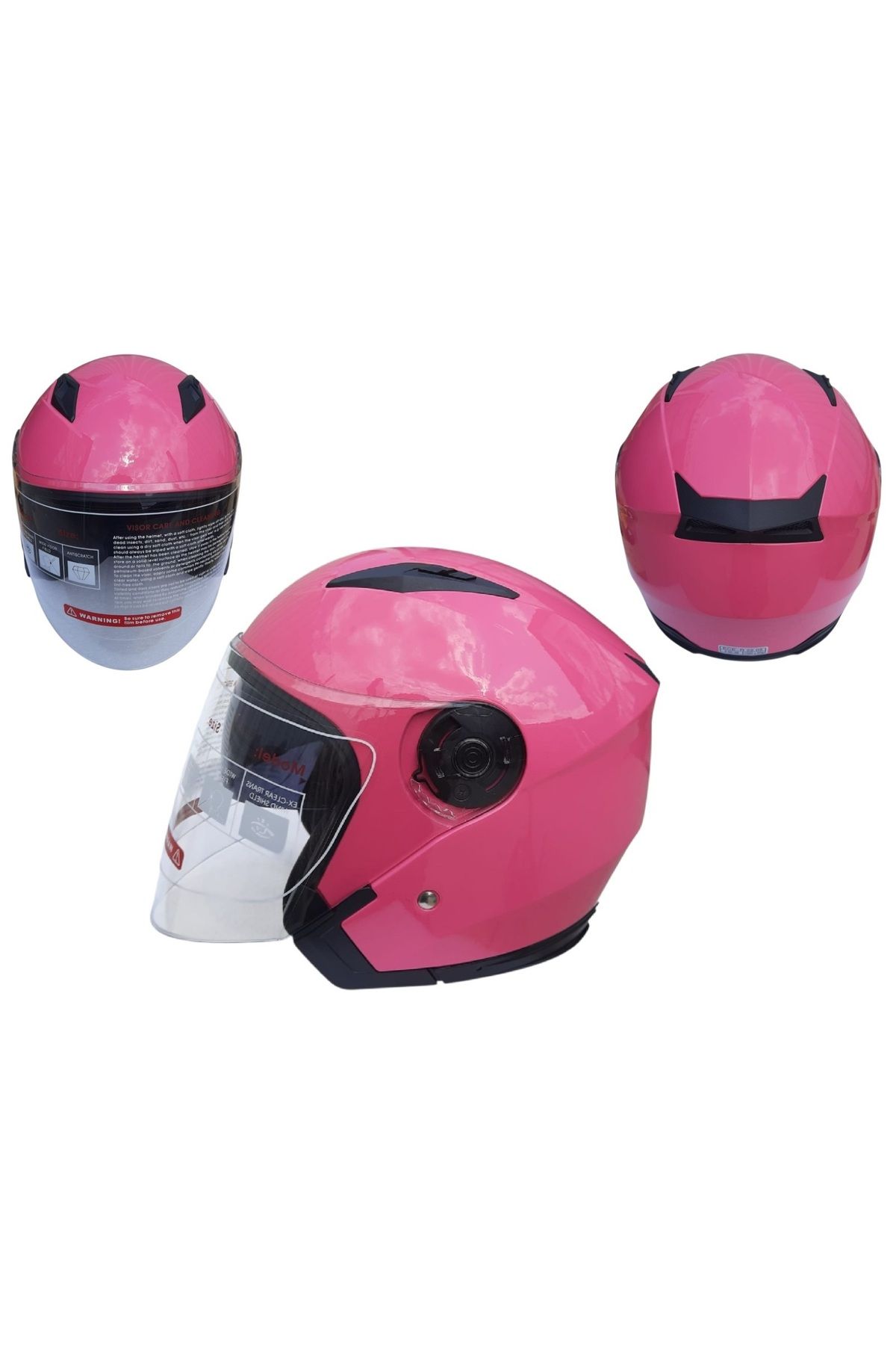 karagöz motor MOTORSİKLET KASK ÇENESİZ VİZÖRLÜ JK PEMBE (S BEDEN)