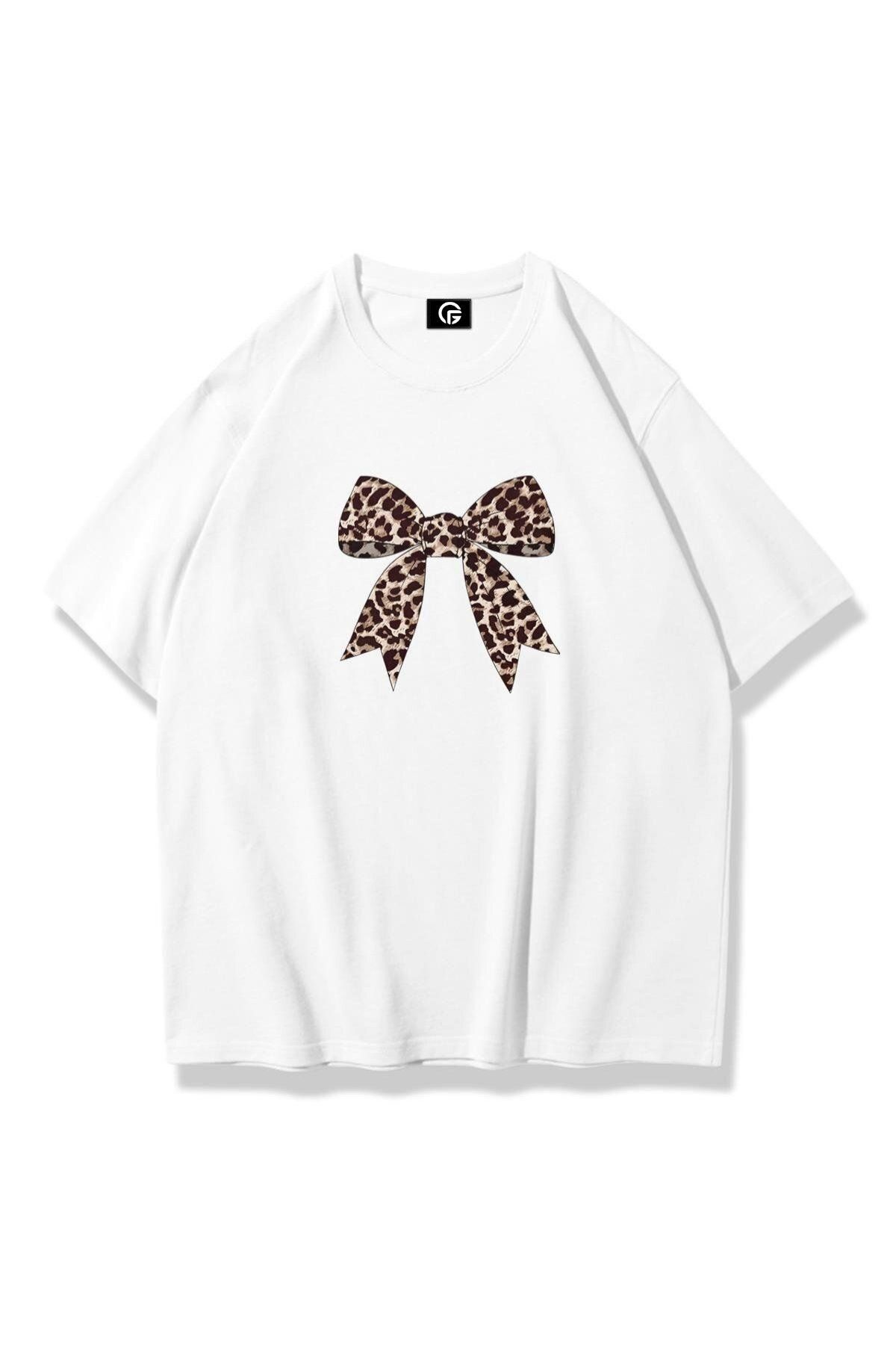 Gofeel Kadın Leopar Kurdele Tshirt Beyaz