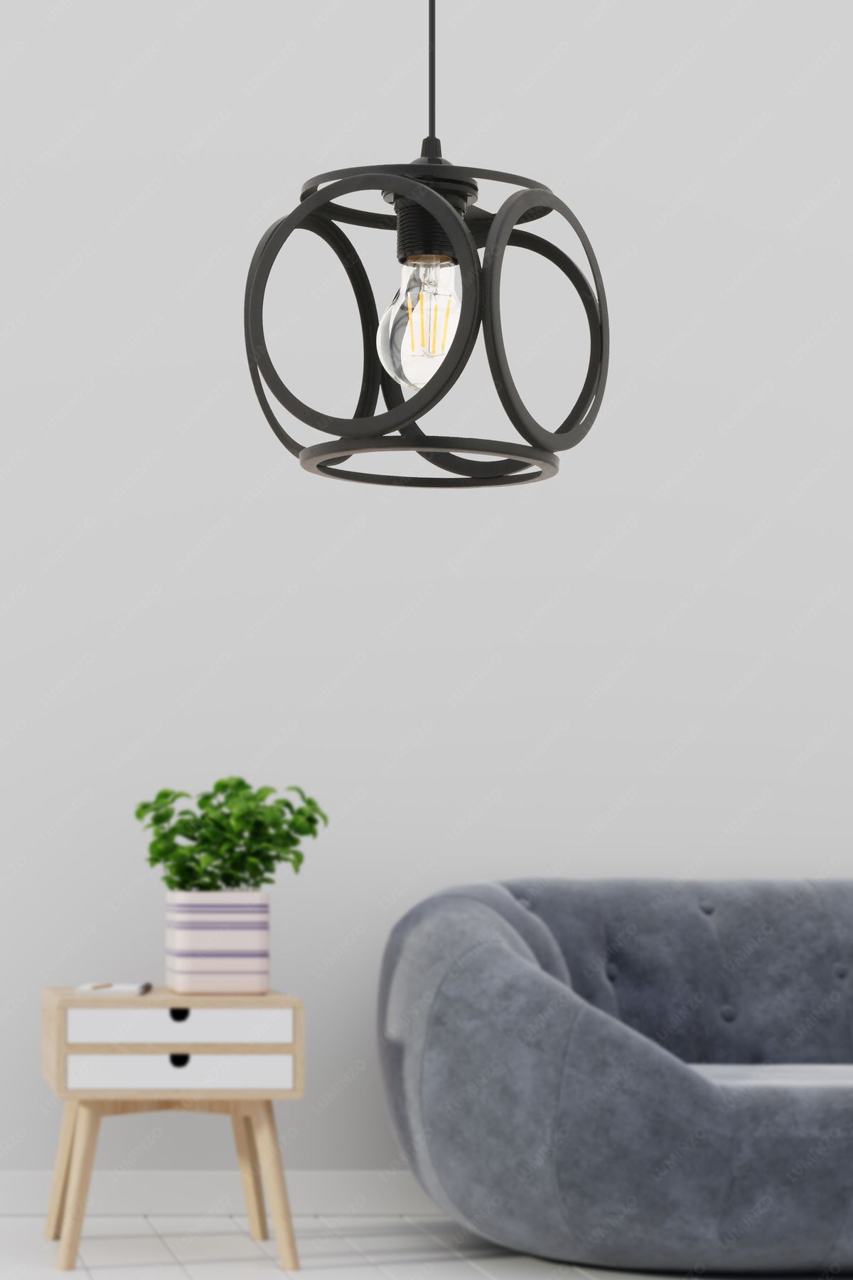 LUMINZO Orya 16 cm Siyah Modern Avize Sarkıt Salon Mutfak Kuaför Cafe Lamba Dekoratif Aydınlatma
