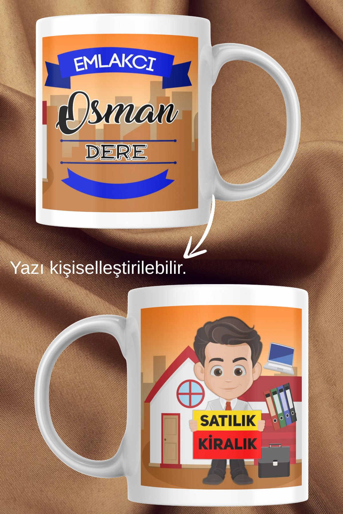 zerhome Emlakçı Temalı Beyaz Porselen Kupa Bardak
