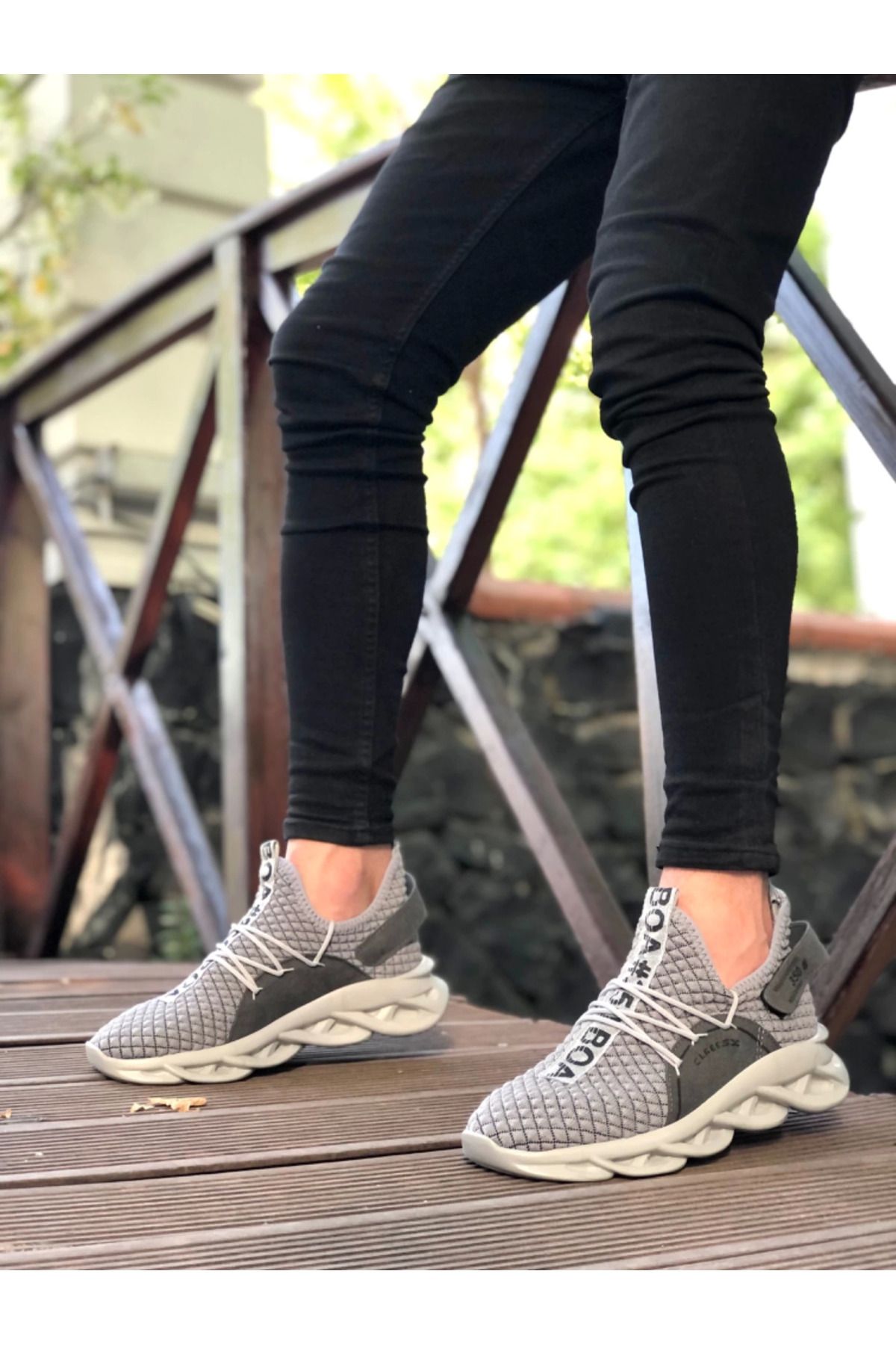 aradimtaradim BA0350 Yüksek Taban Tarz Sneakers Cırt Detaylı Gri Erkek Spor Ayakkabısı