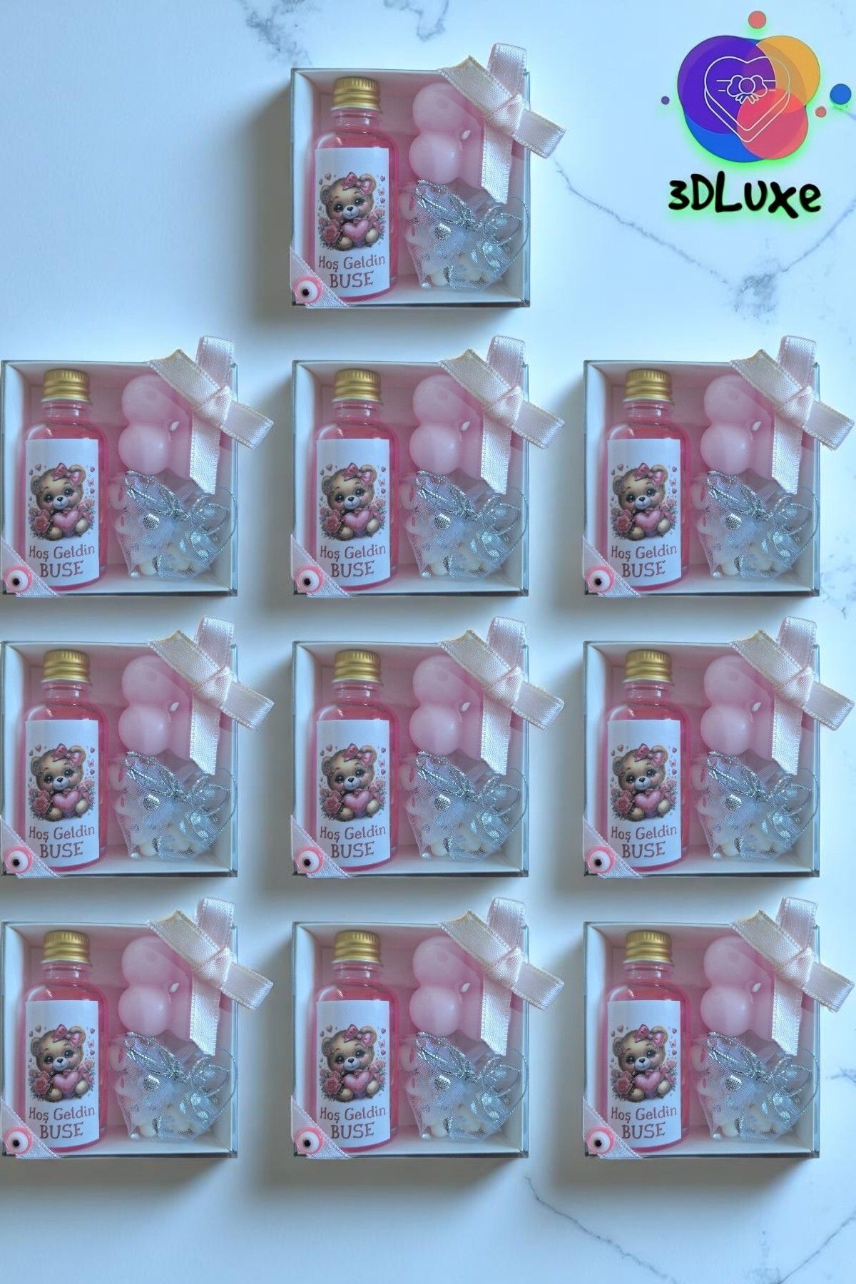 3DLuxeDekor Draje Şeker-Mum-Kolonya Hediyelik 10 ADET (Bebek, Söz, Nişan, Kına, Düğün, Mevlid)