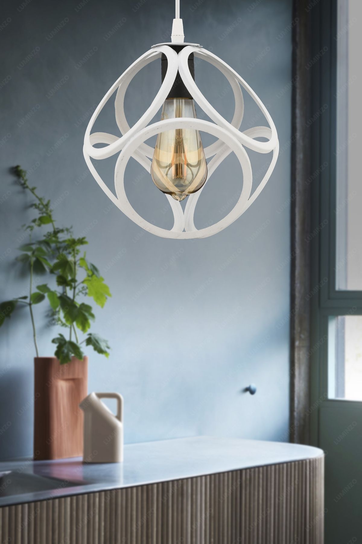 LUMINZO Rayo 16 cm Beyaz Modern Avize Sarkıt Salon Mutfak Kuaför Cafe Lamba Dekoratif Aydınlatma