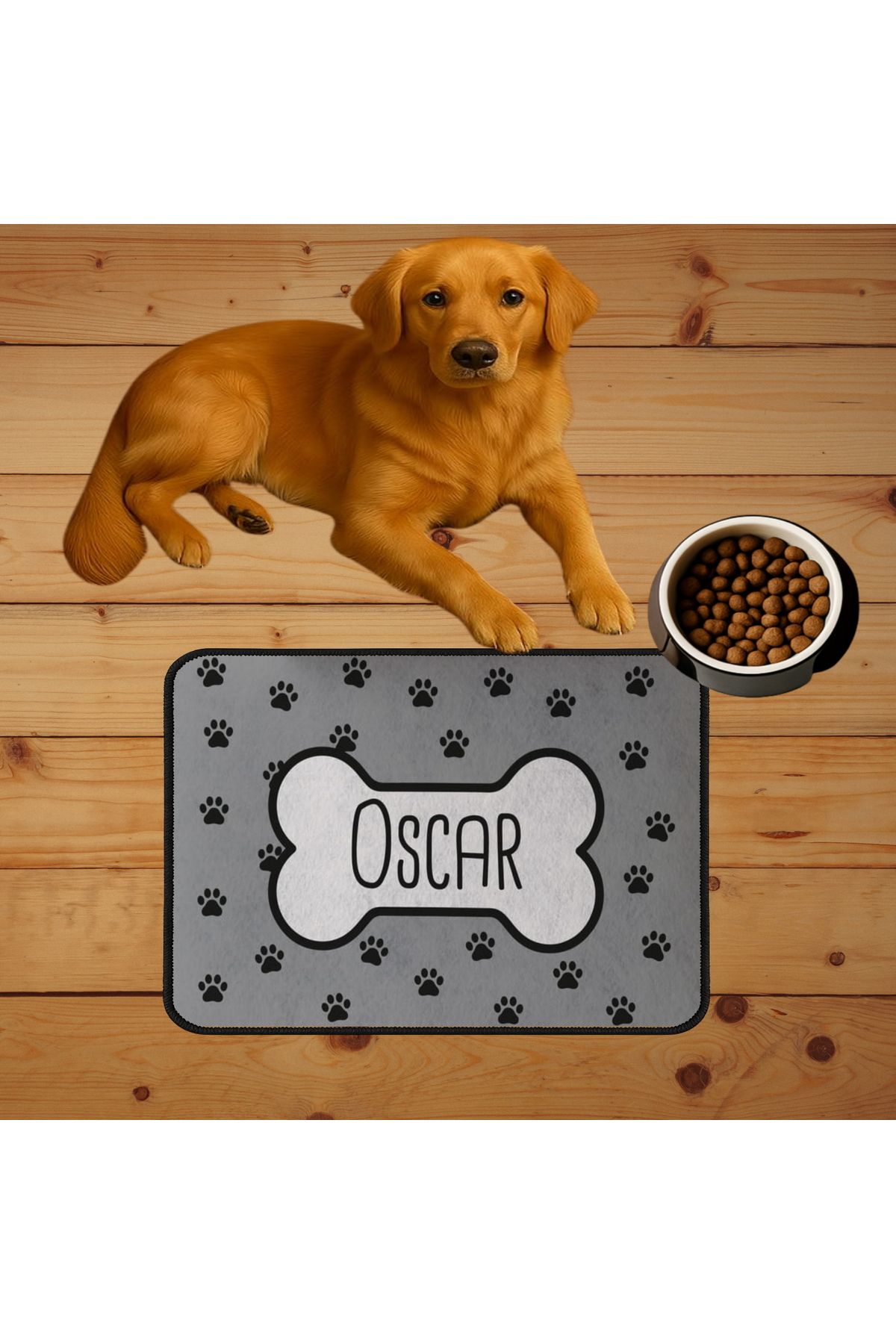 Hediye Deposu İsim Baskılı Kedi Köpek Mama Paspası Ve Beslenme Altlığı Mama Önü Tuvalet Önü Paspas 40x60cm