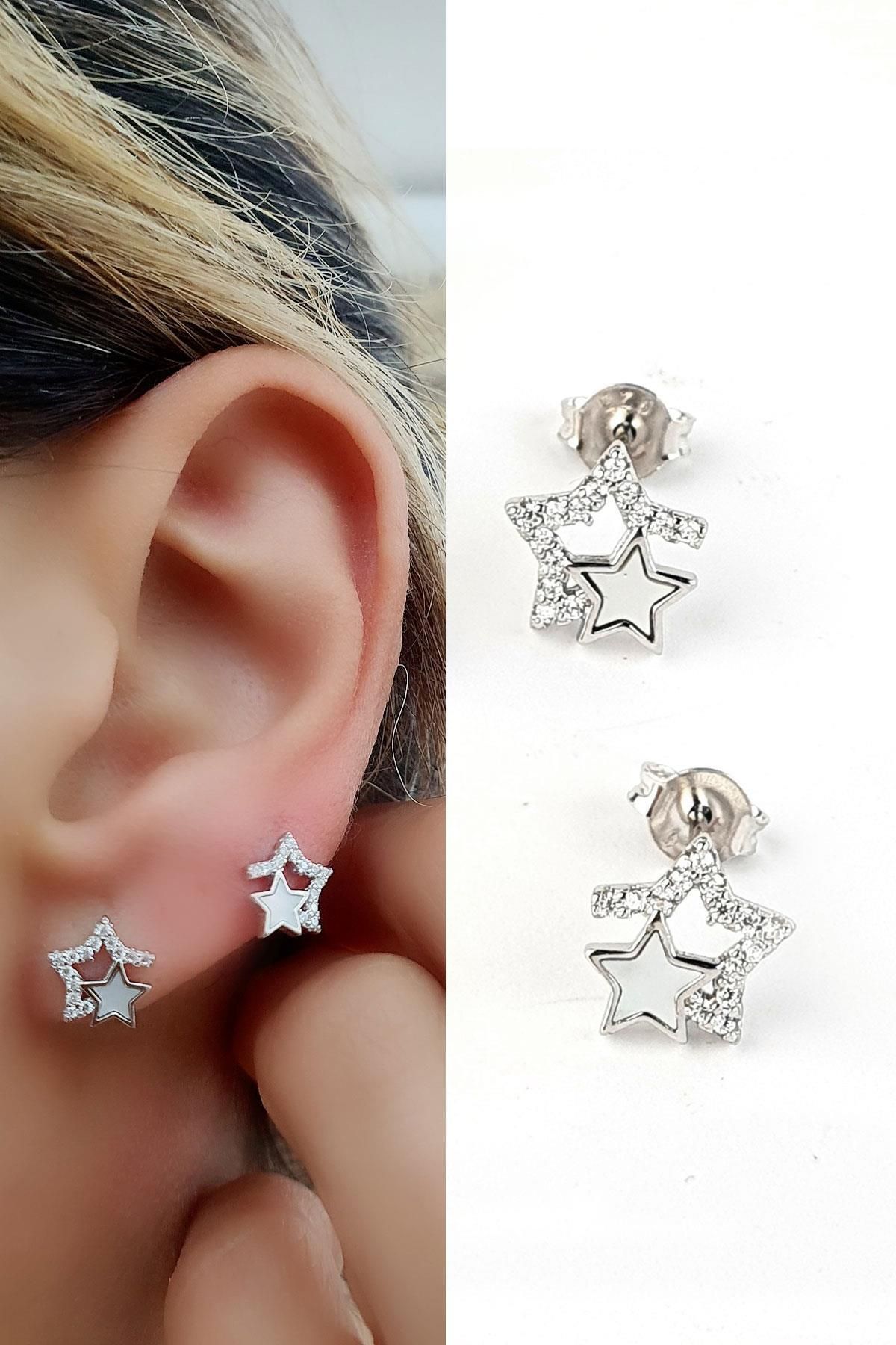 OSESHOP 925ayar Gümüş İtalyan taşlı Yıldız Figürlü Küpe