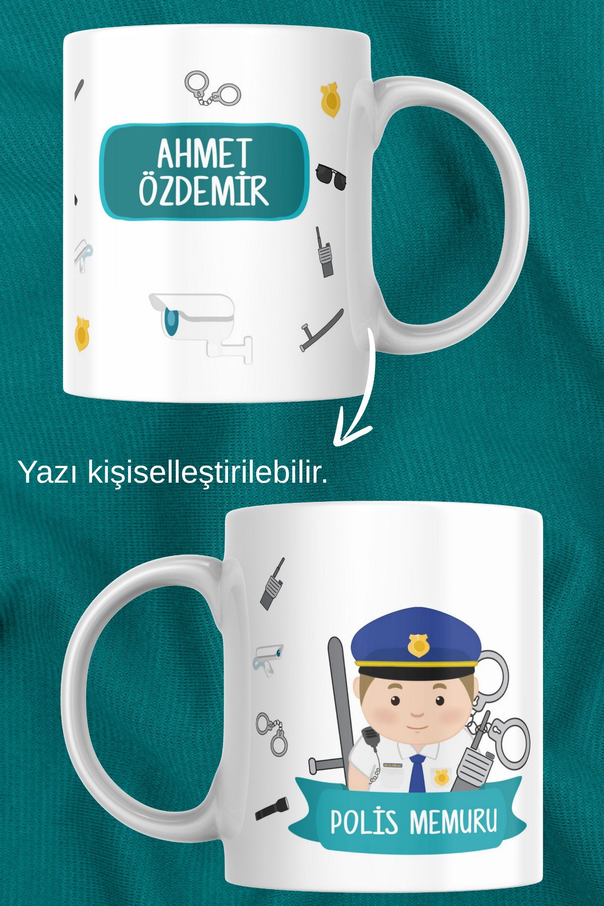 zerhome Erkek Polis Temalı Beyaz Porselen Kupa Bardak