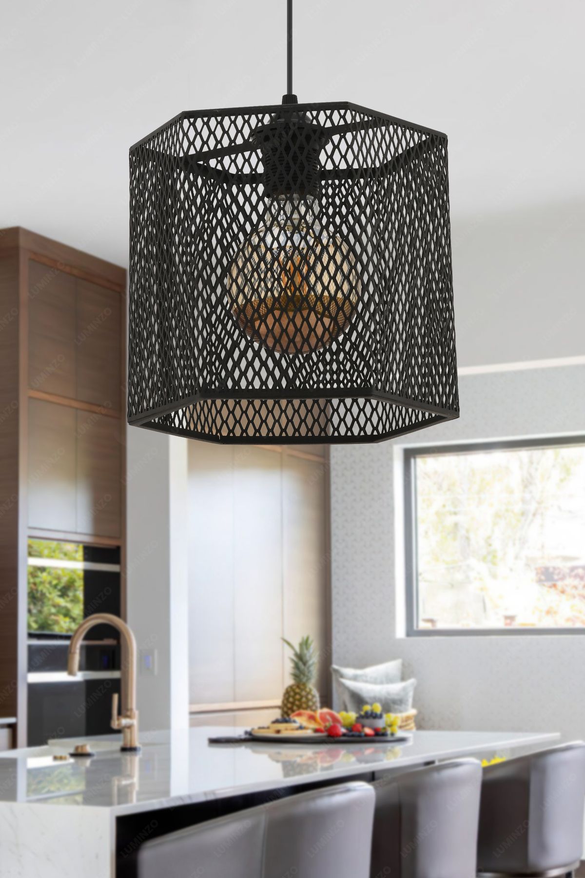 LUMINZO Lira 18 cm Siyah Modern Avize Sarkıt Salon Mutfak Kuaför Cafe Lamba Dekoratif Aydınlatma