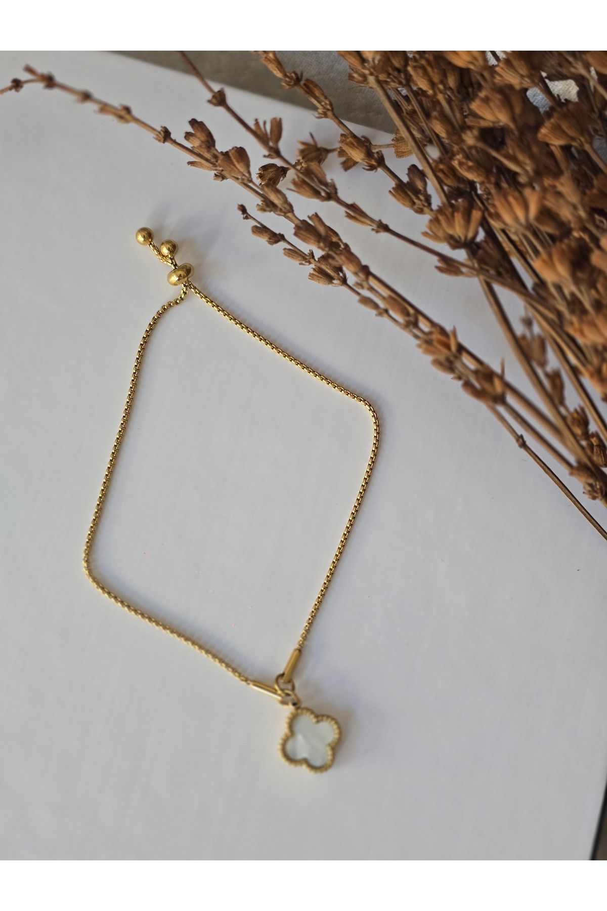 DEMİR ACCESORİES Kadın Çelik Lüks Gold Yonca Asansörlü Bileklik