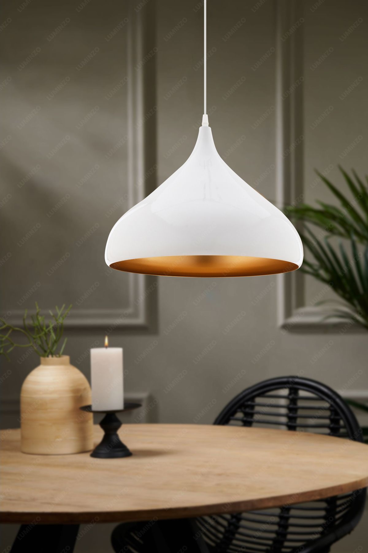 LUMINZO Dora 35 cm Beyaz Modern Avize Sarkıt Salon Mutfak Kuaför Cafe Lamba Dekoratif Aydınlatma