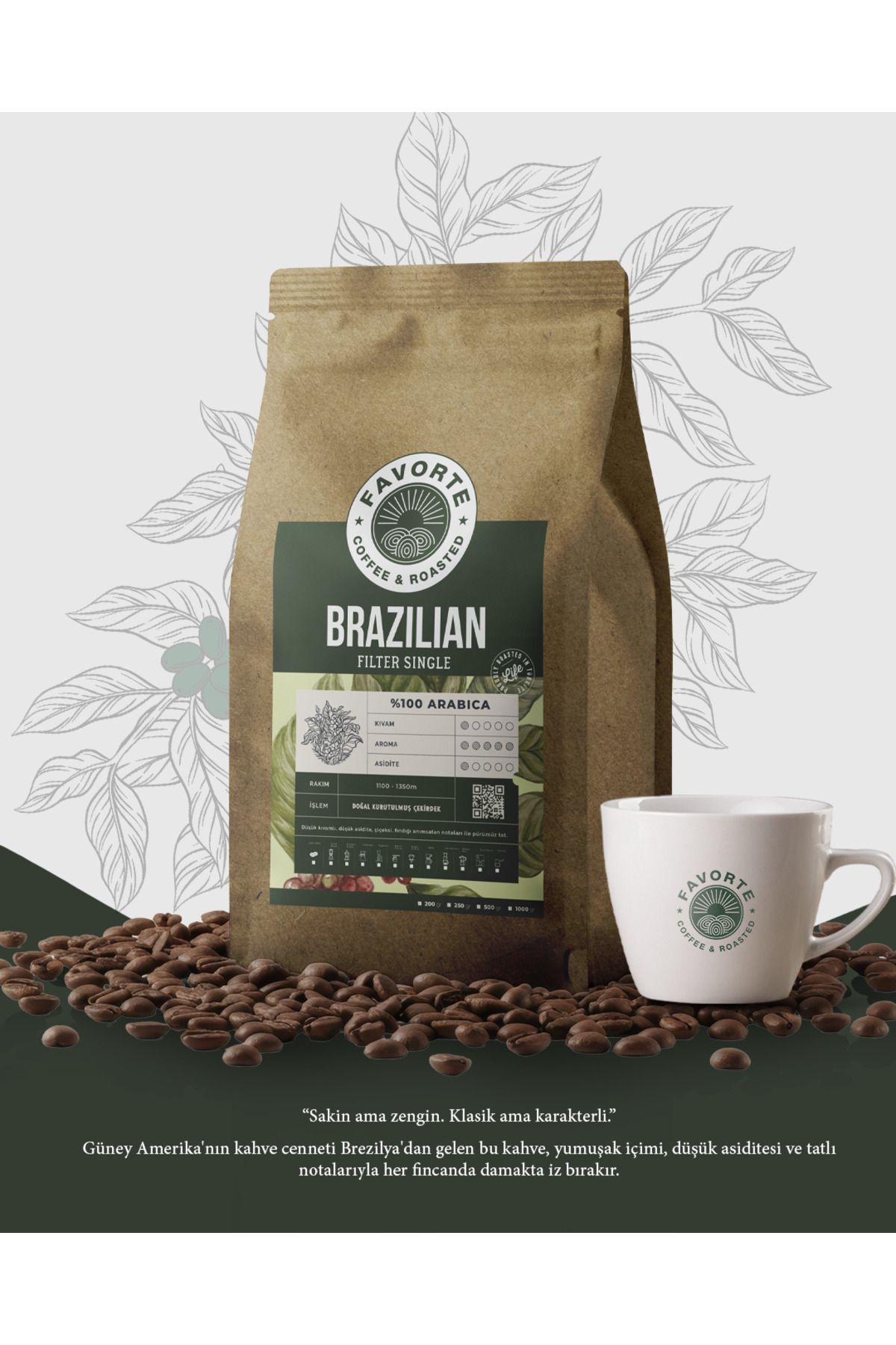 FAVORTE COFFEE & ROASTED 1 KG Orijinal Brezilya Filtre Kahve %100 Arabica Çekirdeği | Favorte 1KG Filtre Kahve