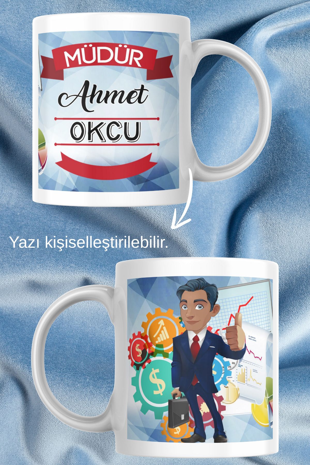 zerhome Müdür Temalı Beyaz Porselen Kupa Bardak