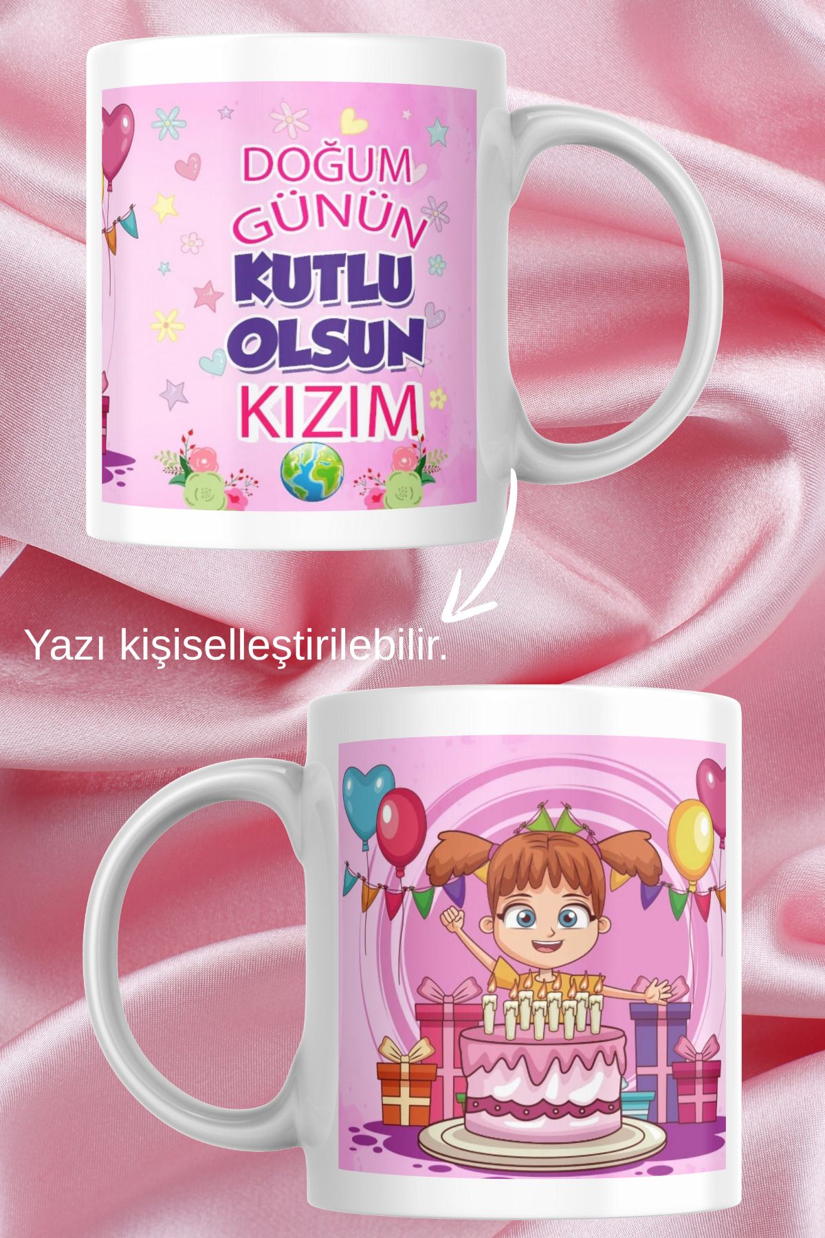 zerhome Doğum Günü Kızım Temalı Beyaz Porselen Kupa Bardak