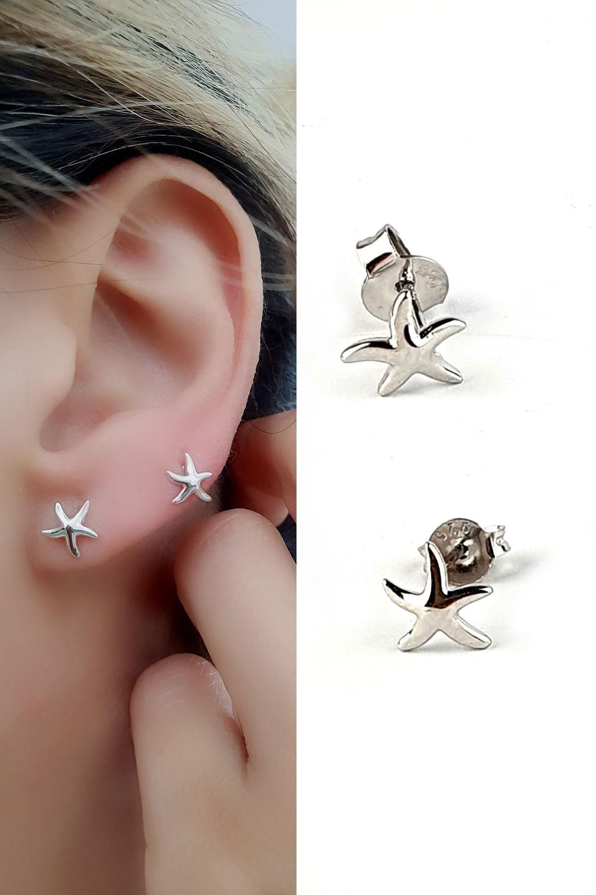 OSESHOP 925ayar Gümüş Minimal Deniz yıldızı figürlü Küpe