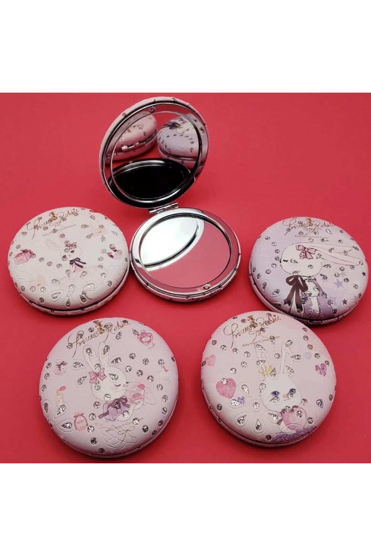shop Tavşan Baskılı Taşlı Cep Aynası
