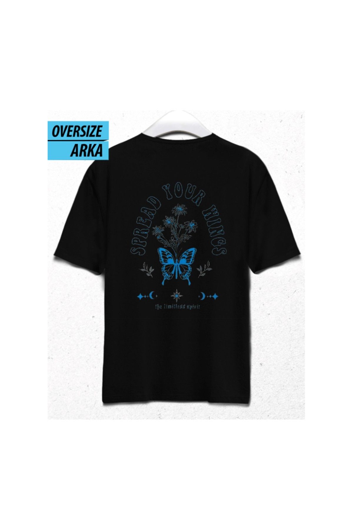 HENA DİZAYN Spread Your Wings – Oversize T-Shirt Siyah