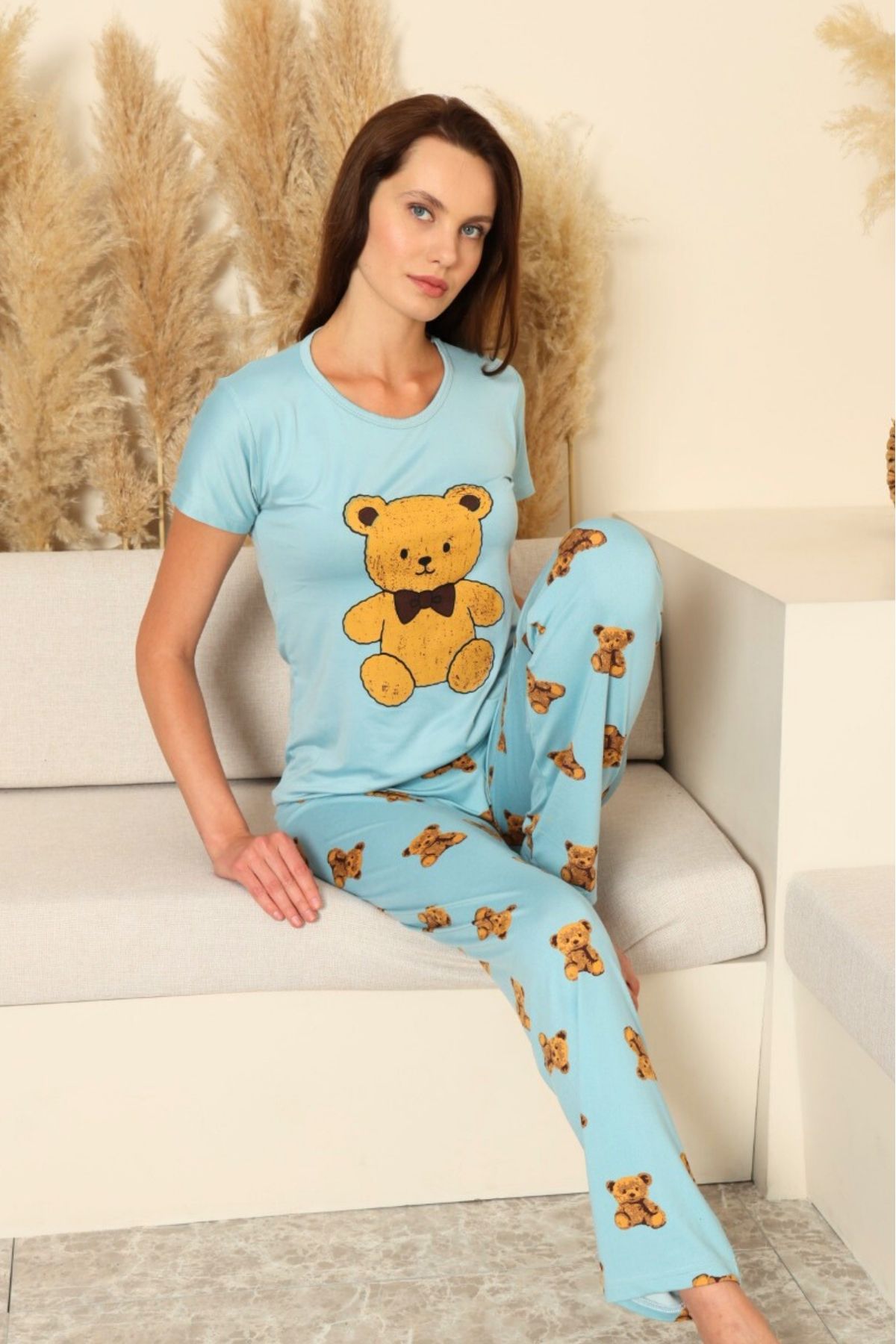Farya Home Dreamy Milan Bambu Likralı Desenli Kısa Kollu Pijama Takımı