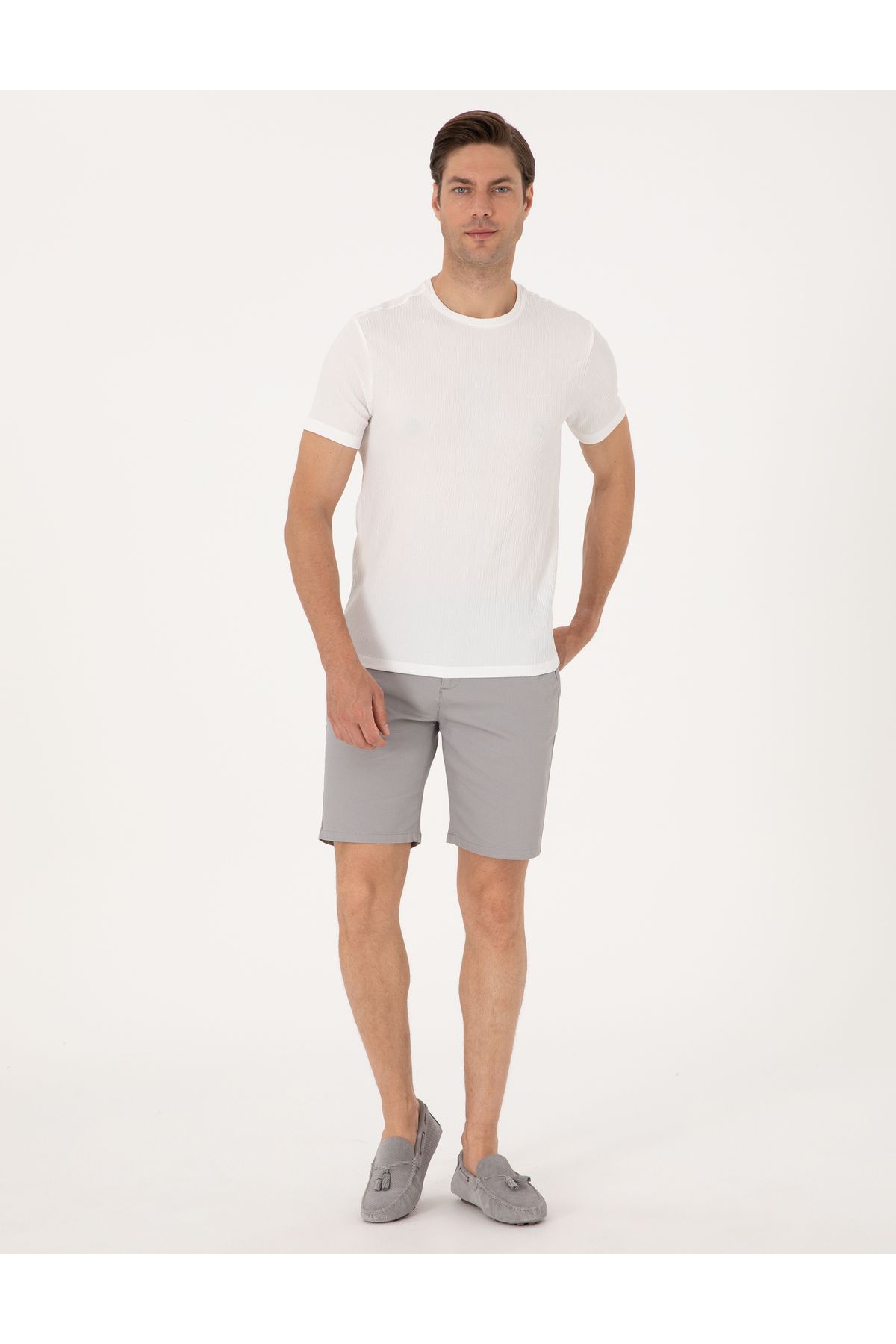 Pierre Cardin Gri Slim Fit Dokuma Şort 50308132-VR024