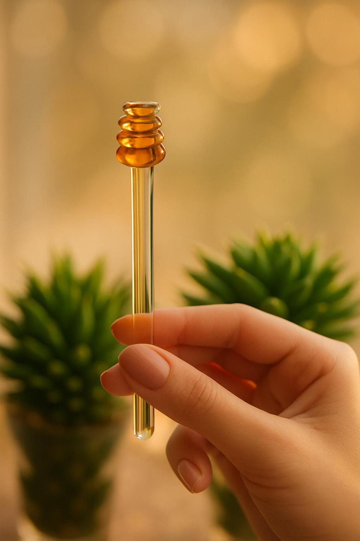 Cam Bal Kaşığı Amber Uçlu Şeffaf Bal Karıştırıcı Estetik Ve Şık Tasarım