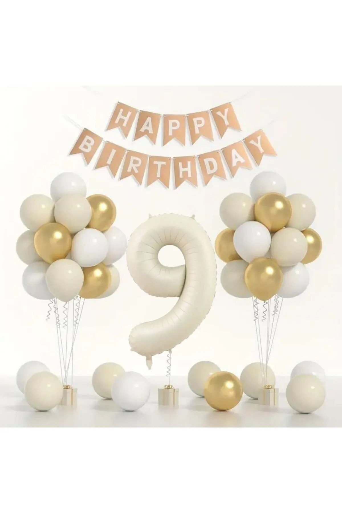 BALON DİYARI Doğum Günü Balon Seti 🎂 | Gold 🤍 Beyaz 🤎 Deniz Kumu | Rakamlı Folyo Balon ve Banner Dahil!