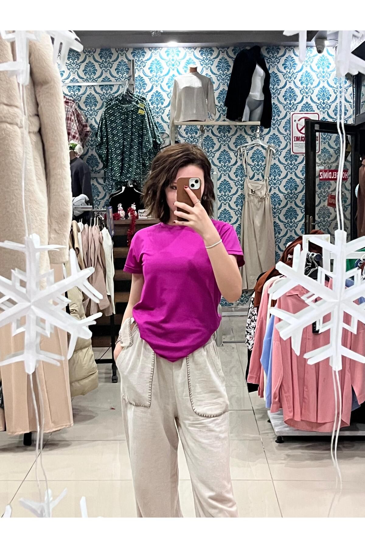 Sublime Butik Pembe Mikro Kumaş Basic Kadın Spor T-Shirt