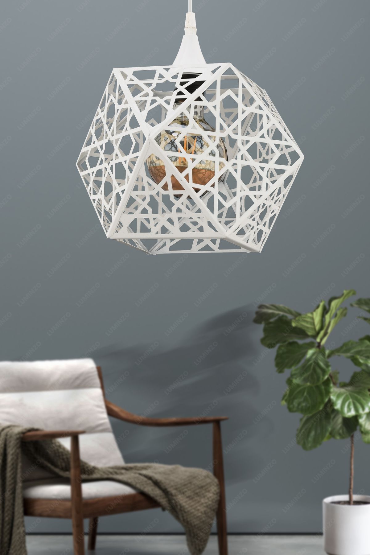 LUMINZO Loma 22 cm Beyaz Modern Avize Sarkıt Salon Mutfak Kuaför Cafe Lamba Dekoratif Aydınlatma