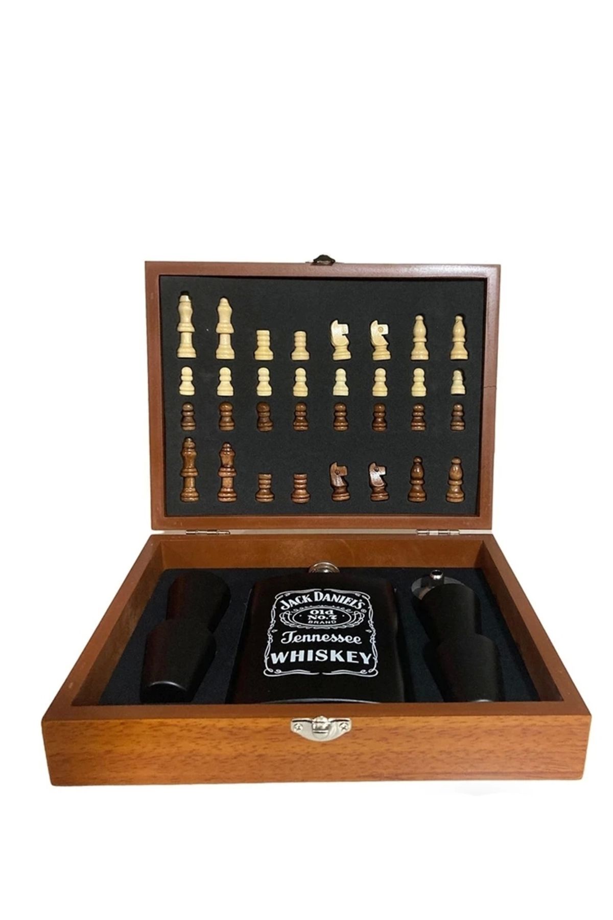 shop Ahşap Kutulu Satrançlı Matara Seti Alk37