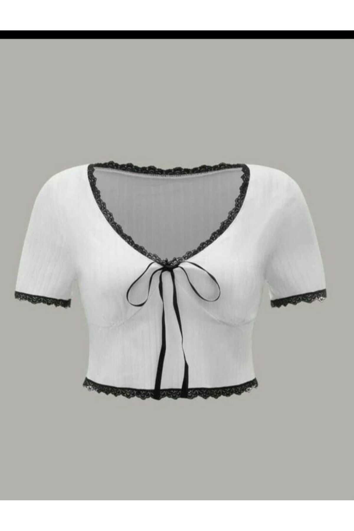 İsra Ayyıldız Moonstar Collection Coquette Lolita kurdele detaylı dantelli crop