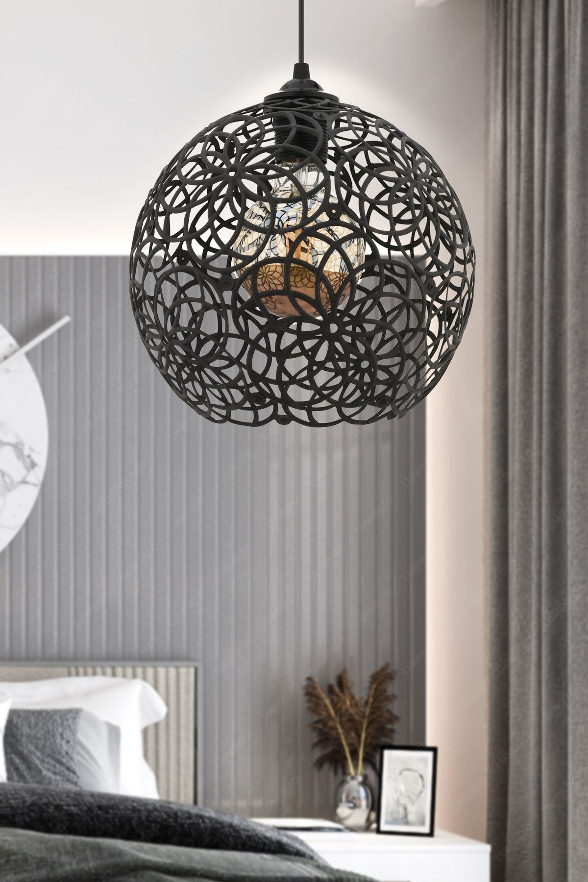 LUMINZO Zira 24 cm Siyah Modern Avize Sarkıt Salon Mutfak Kuaför Cafe Lamba Dekoratif Aydınlatma