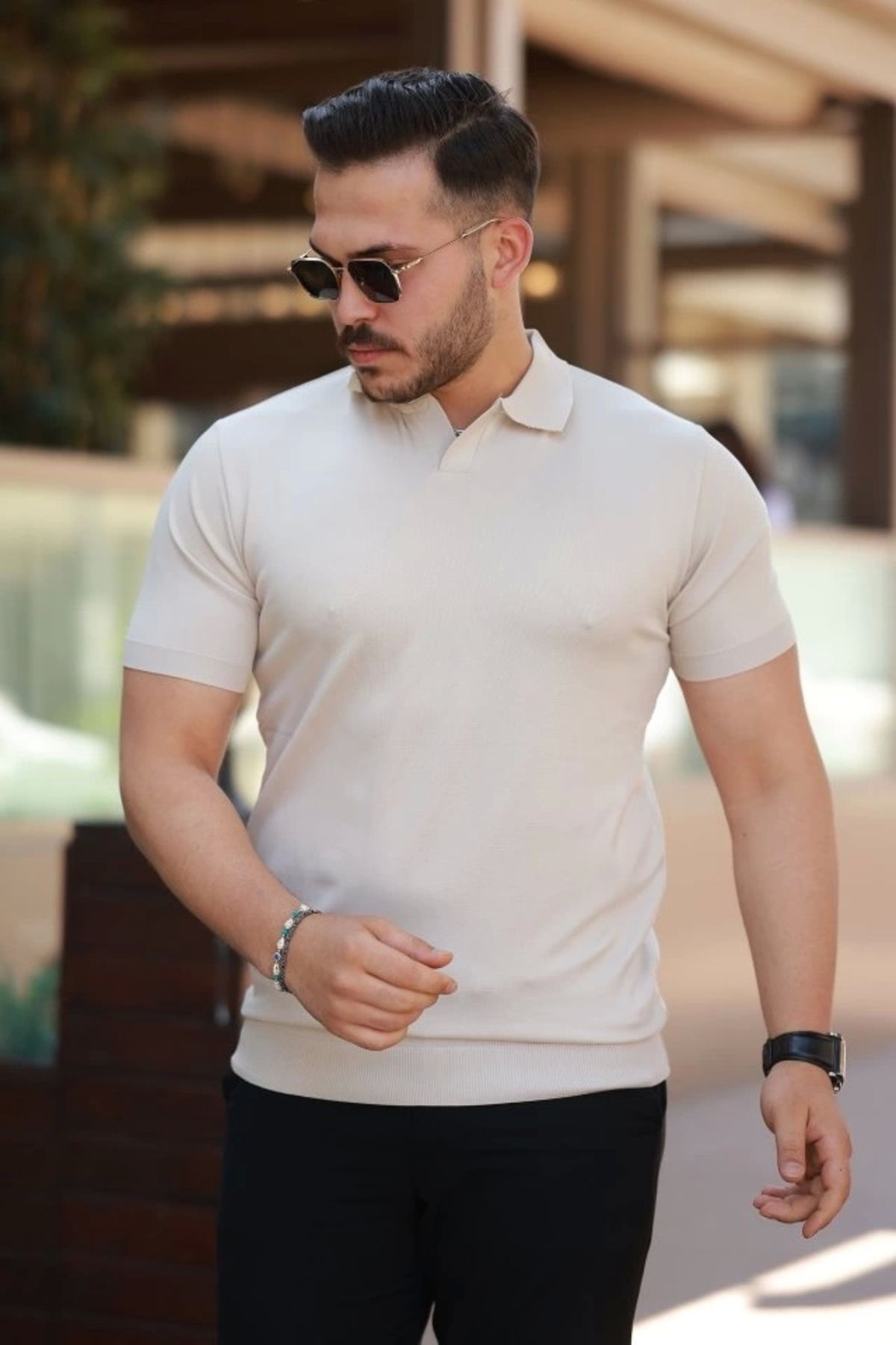 Butik Erkek Hemşire Yaka Kısa Kollu Tişört