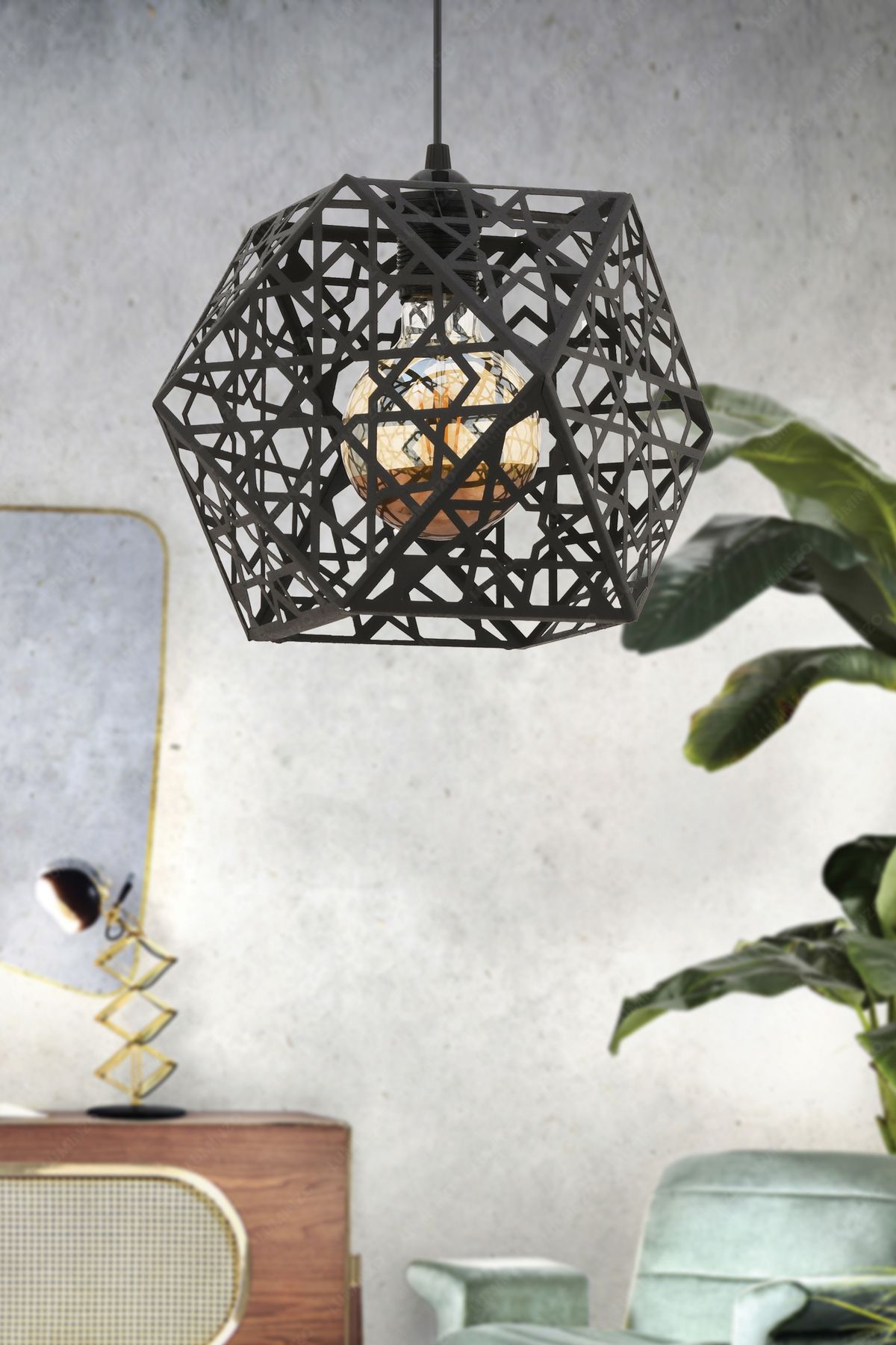 LUMINZO Loma 24 cm Siyah Modern Avize Sarkıt Salon Mutfak Kuaför Cafe Lamba Dekoratif Aydınlatma