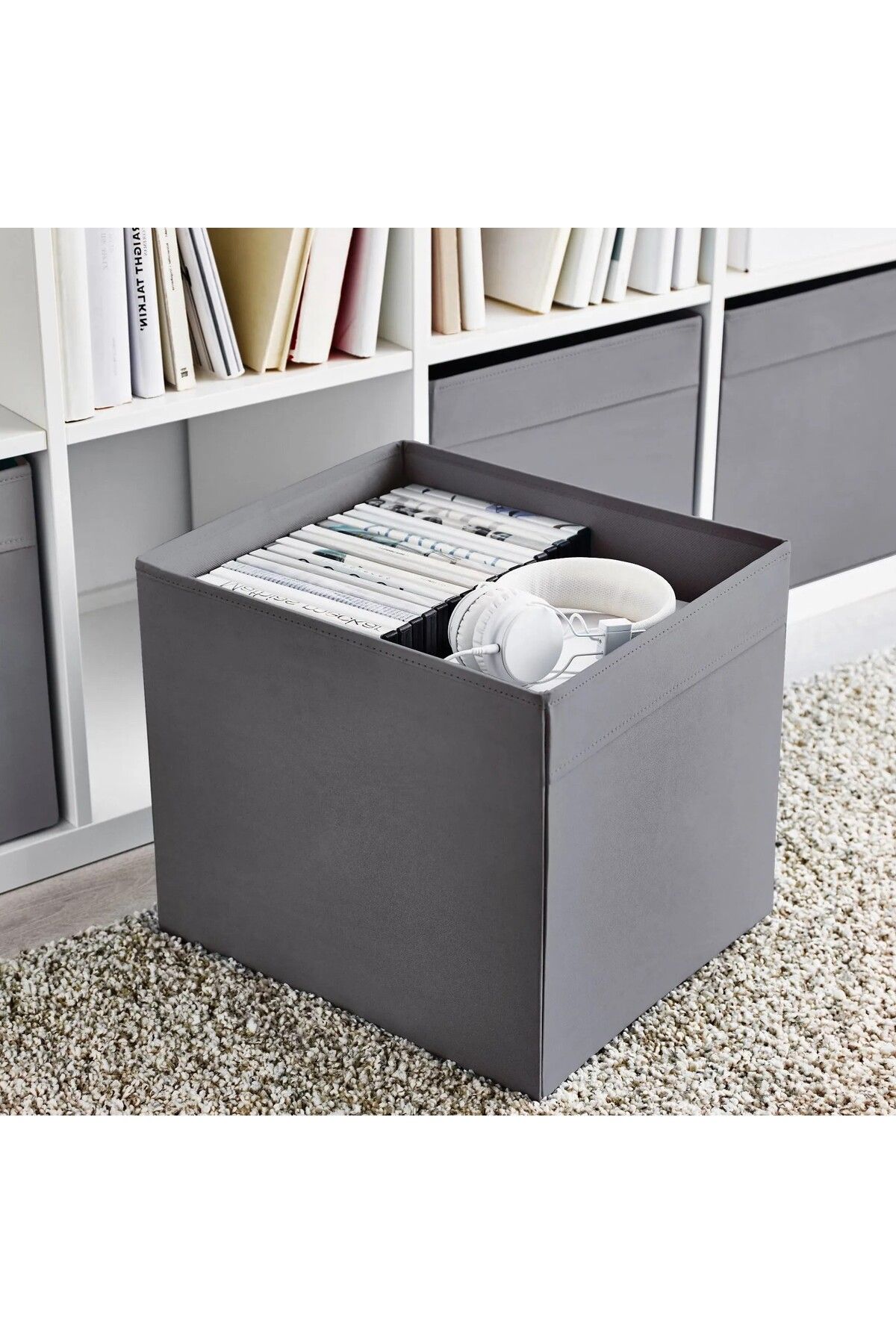 IKEA QUİCK Kare Saklama Kutusu 33x38x33 Cm İkea Düzenleyici Kutu Düz Koyu Gri Polyester Organizer
