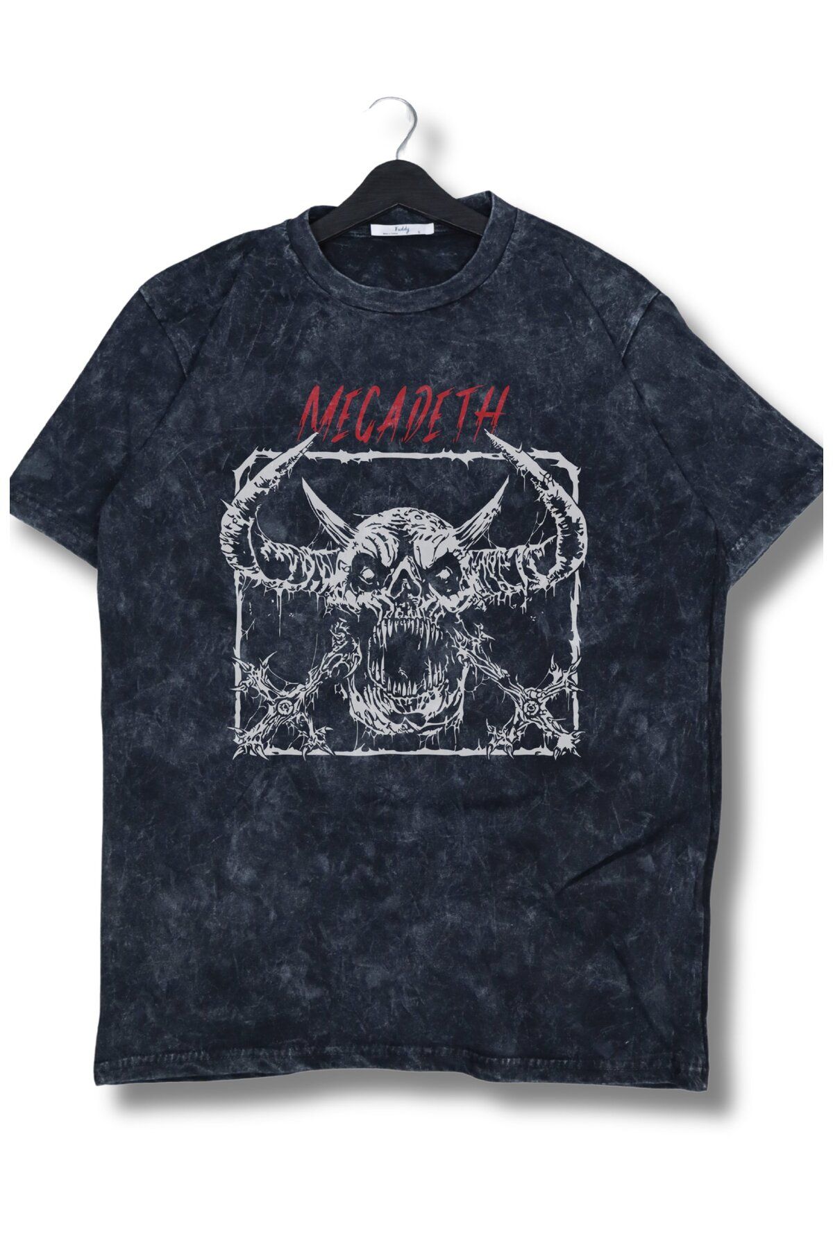 Fuddy Moda Oversize Megadeth Yazılı Yıkamalı T-Shirt, Unisex Rock Band Temalı Vintage Tişört