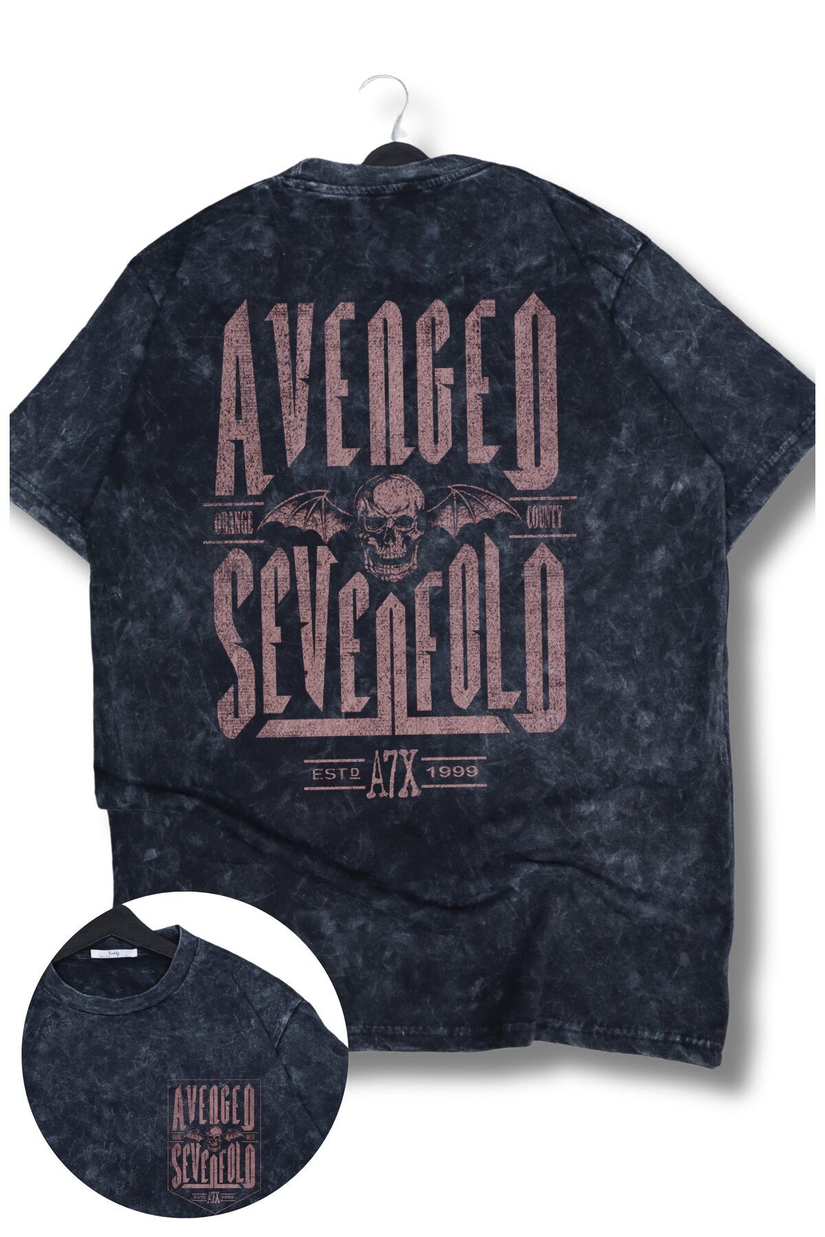 Fuddy Moda Unisex Oversize Avenged Sevenfold Orange County Sırt Baskılı Yıkamalı Rock Band T-Shirt