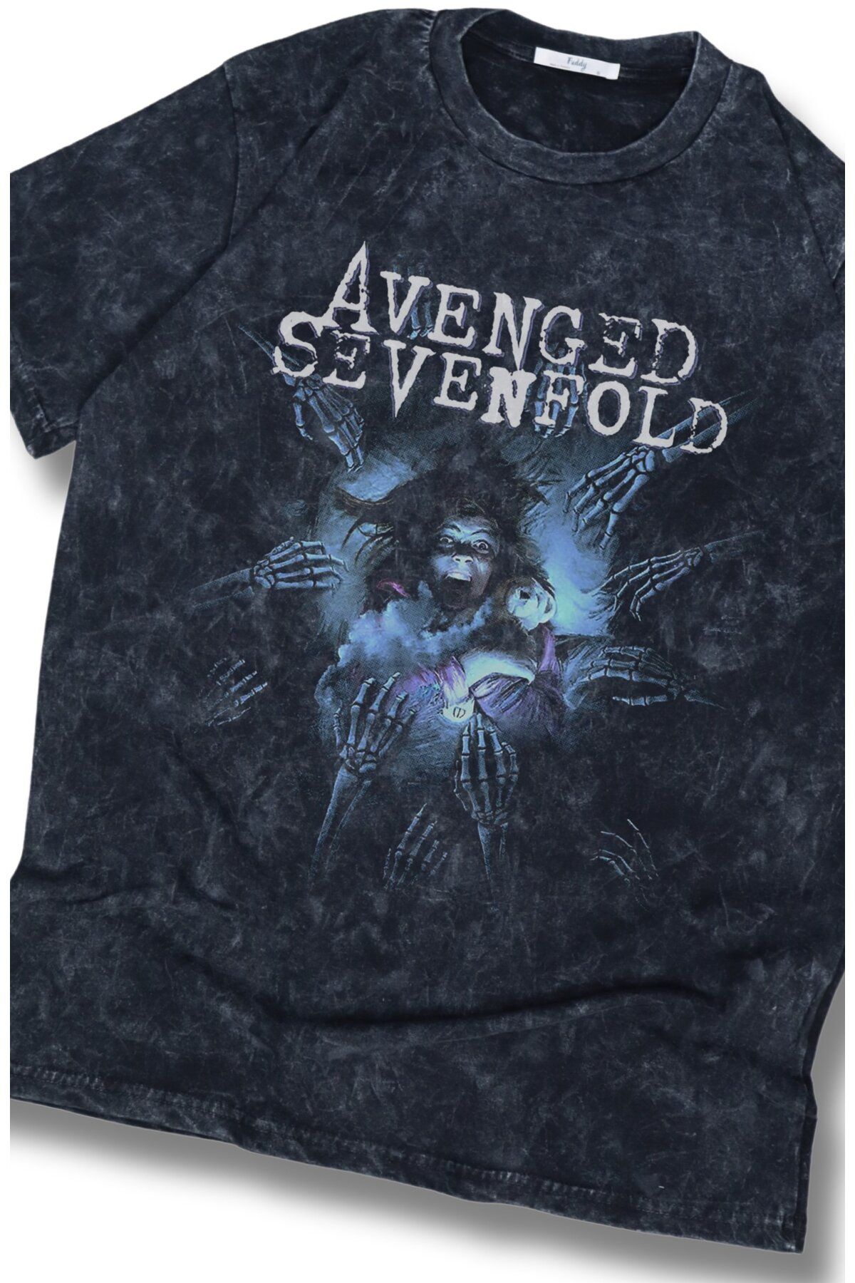 Fuddy Moda Oversize Horror Avenged Sevenfold Baskılı Yıkamalı T-Shirt, Unisex Rock Band Temalı Retro Tişört