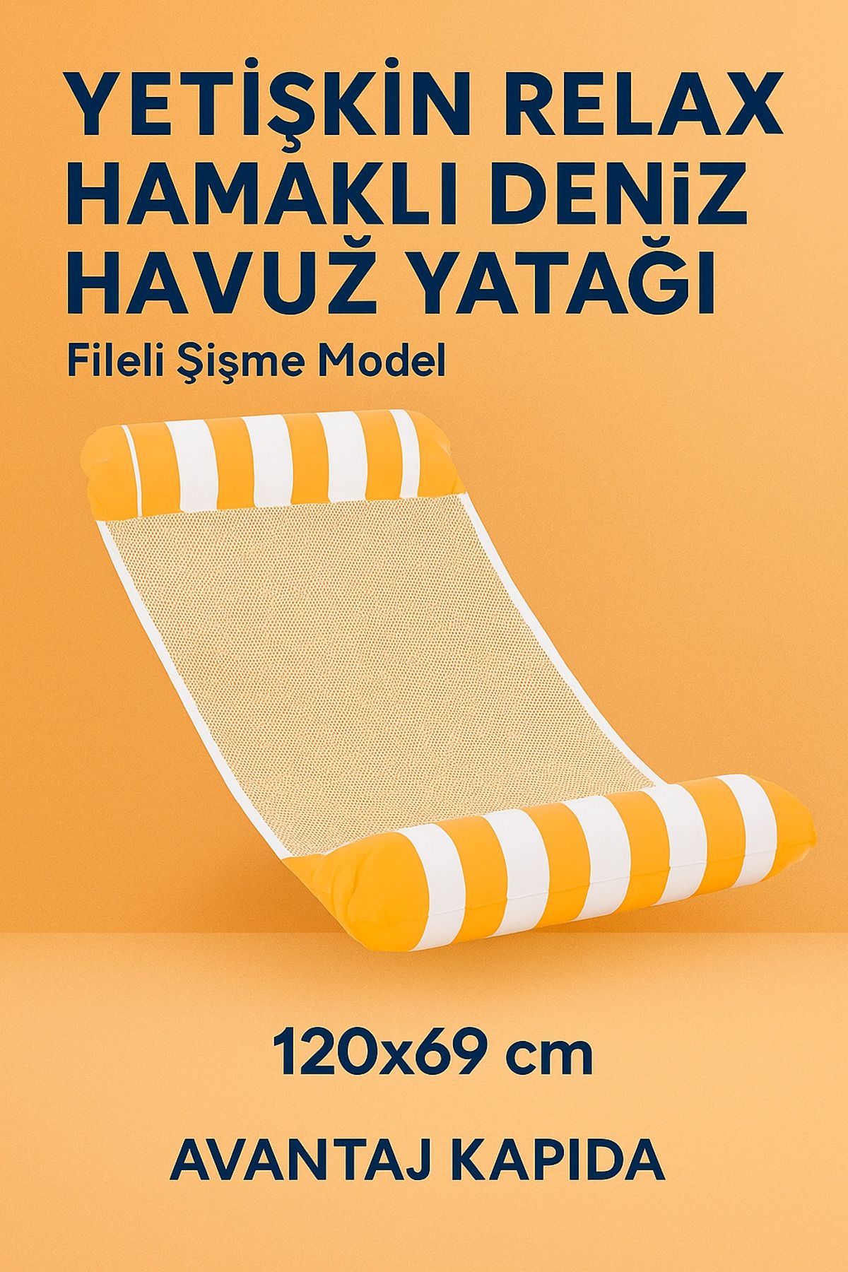 Avantaj Kapıda Yetişkin Relax Fileli Şişme Deniz Havuz Yatağı – Hamaklı Uzanma Şezlong Modeli 120x69