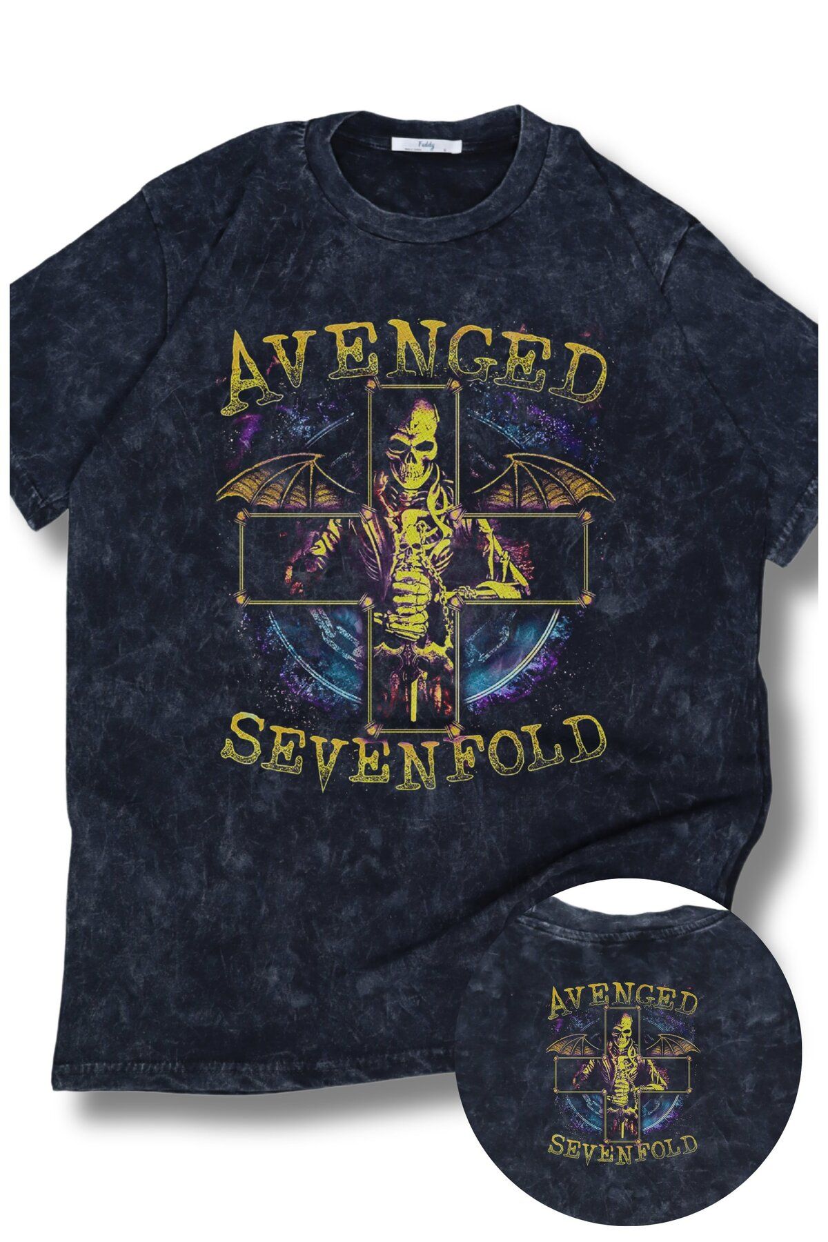 Fuddy Moda Oversize Avenged Sevenfold Artı Ense Baskılı Yıkamalı T-Shirt, Unisex Rock Band Temalı Retro Tişört