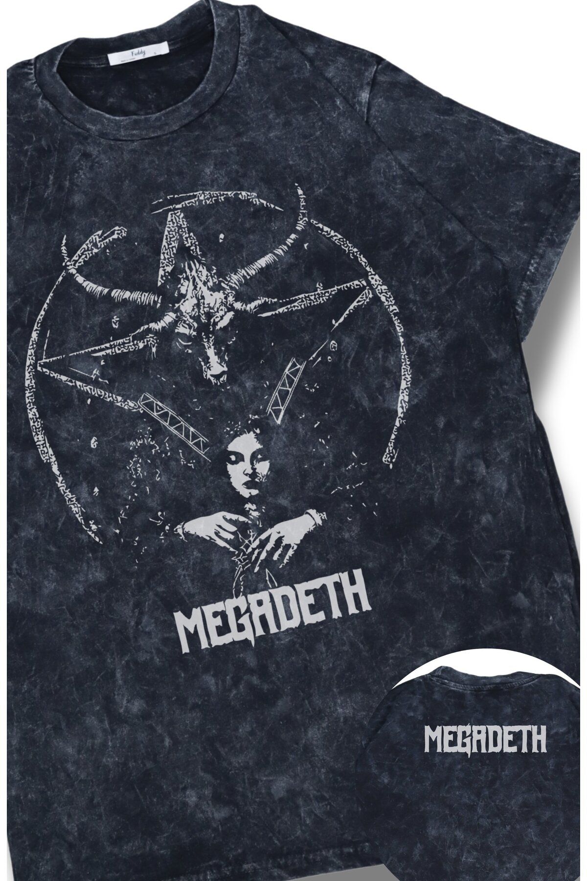 Fuddy Moda Oversize Megadeth Ense Yazılı Yıkamalı T-Shirt, Unisex Rock Band Baskılı Retro Tişört