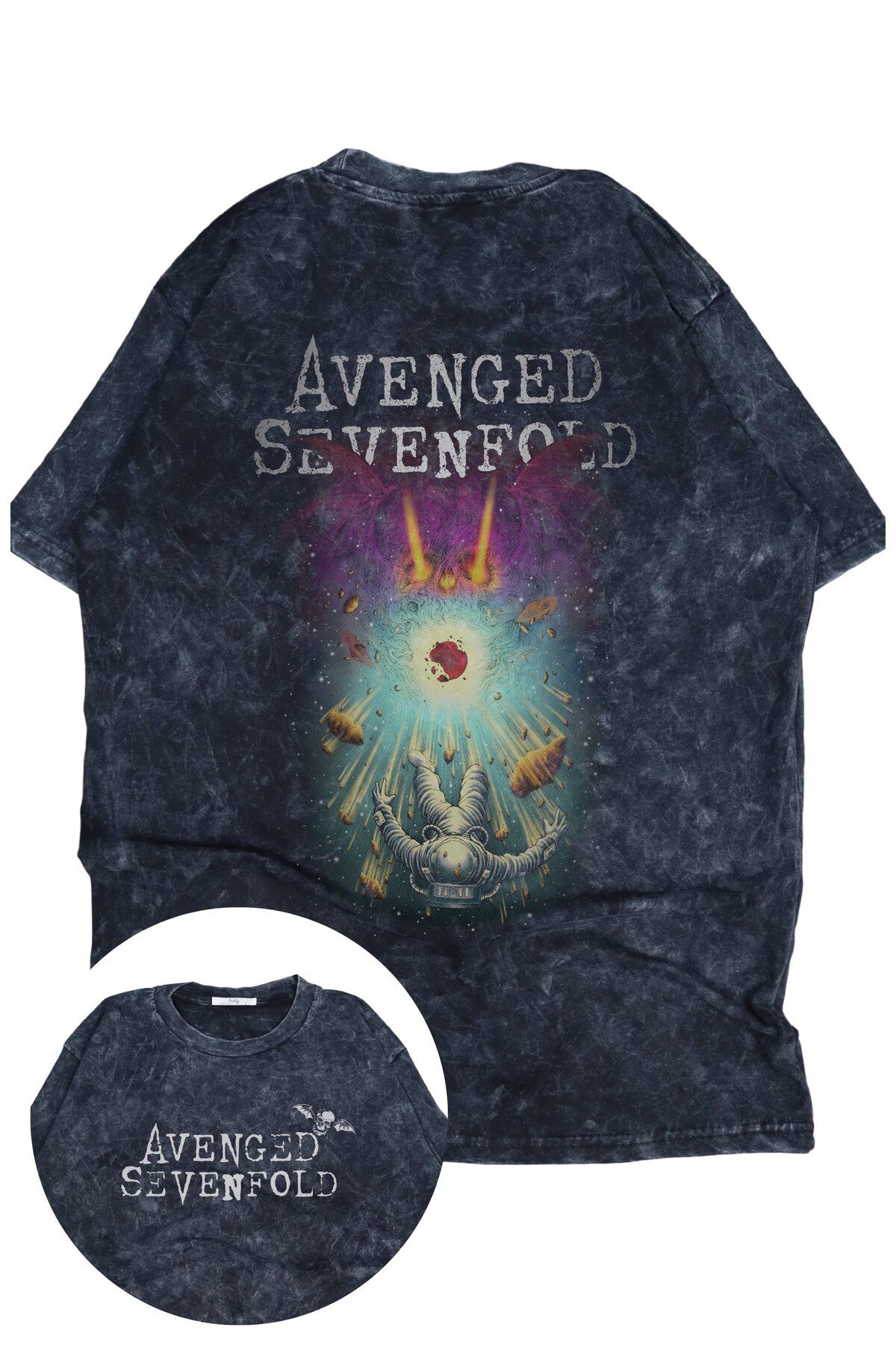 Fuddy Moda Unisex Oversize Avenged Sevenfold Sırt Baskılı Yıkamalı Rock Band Retro T-Shirt