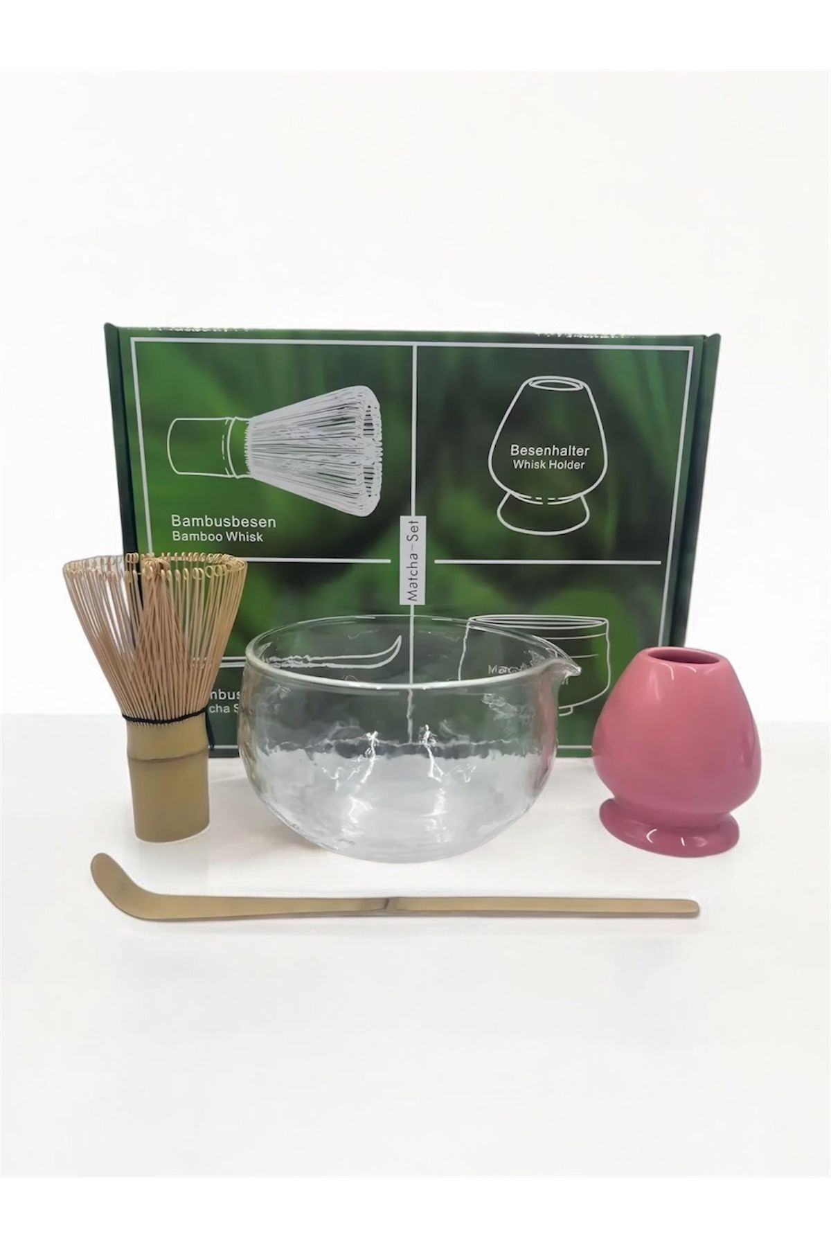 Lumiere Home Japon Matcha Çayı Seti 5 Parça - Bambu Whisk, Cam Kase, Whisk Tutucu, Bambu Kaşık