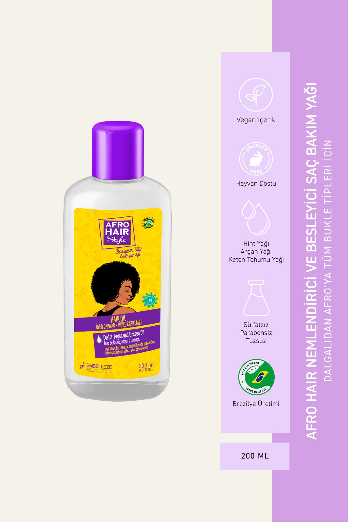 NOVEX Afro Hair - Afro Kıvırcık Saçlar İçin Nemlendirici ve Besleyici Saç Bakım Yağı 200ml