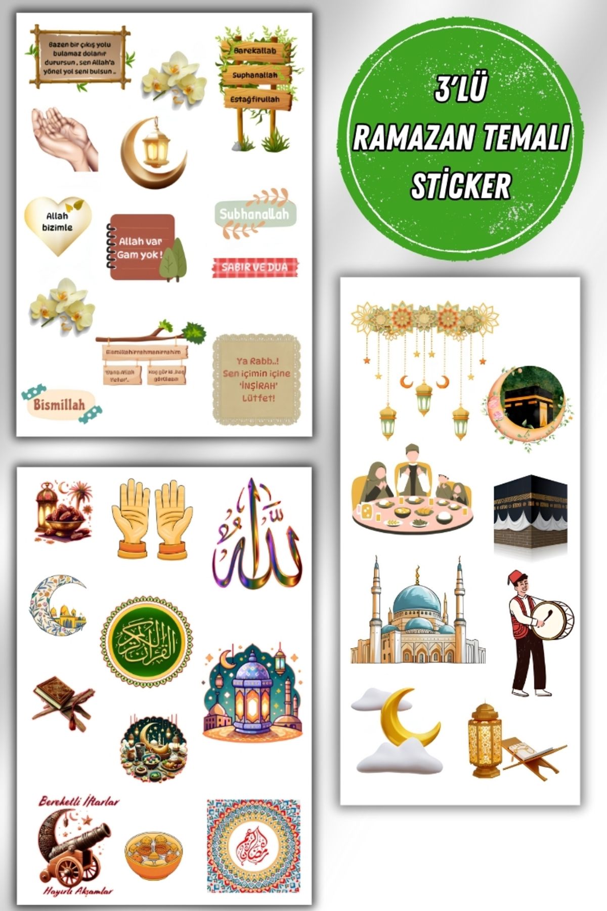 teknotrust Ramazan ve İslami temalı 3'lü sticker seti, scrapbook ve bullet journal için ideal