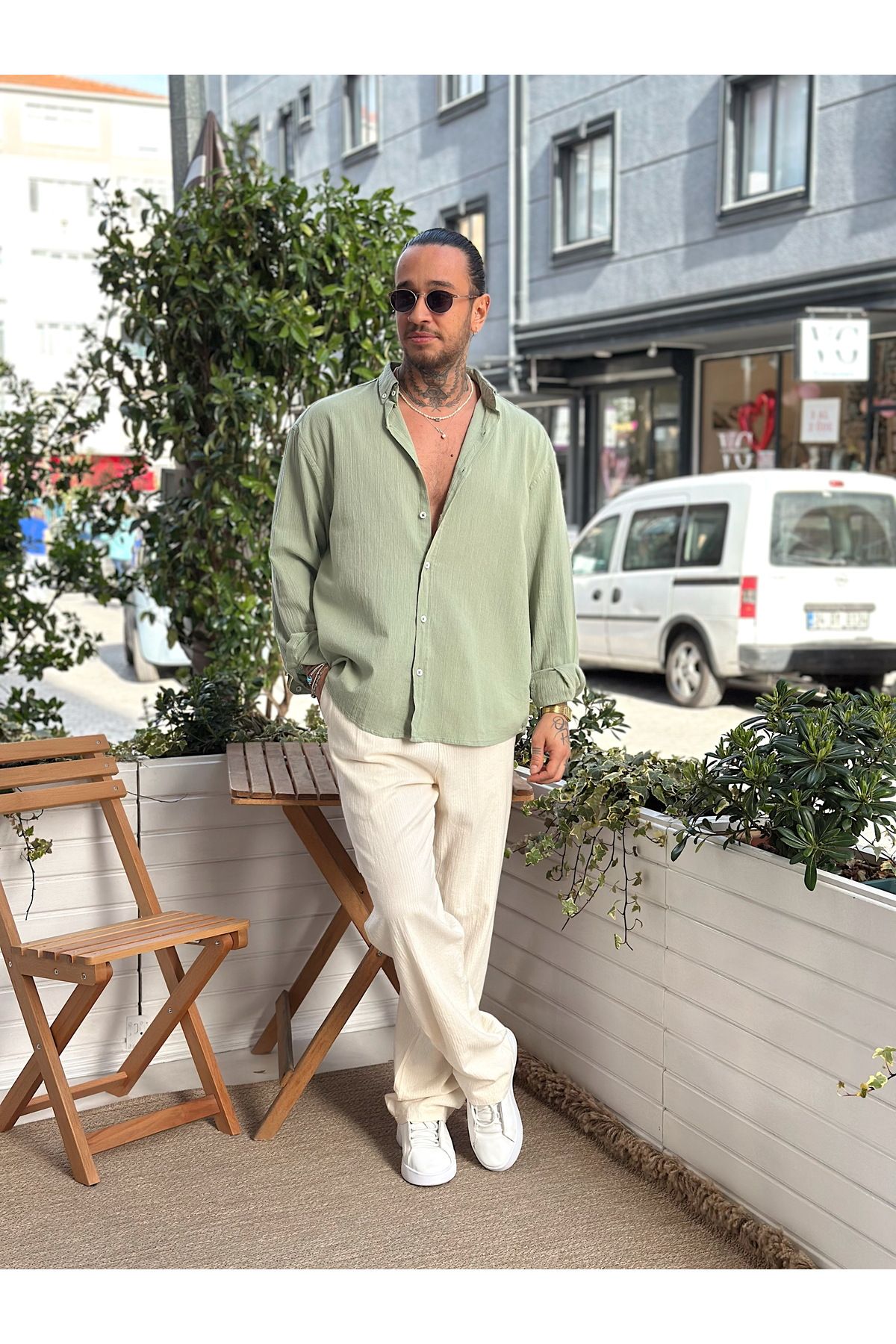 manch collection Oversize Krinkıl Keten Gömlek mint