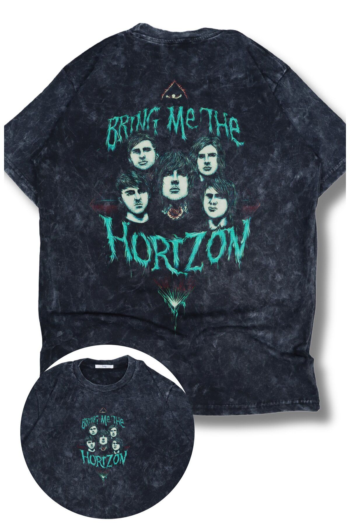 Fuddy Moda Oversize Bring Me The Horizon Sırt Baskılı Yıkamalı T-Shirt, Unisex Rock Band Temalı Retro Tişört