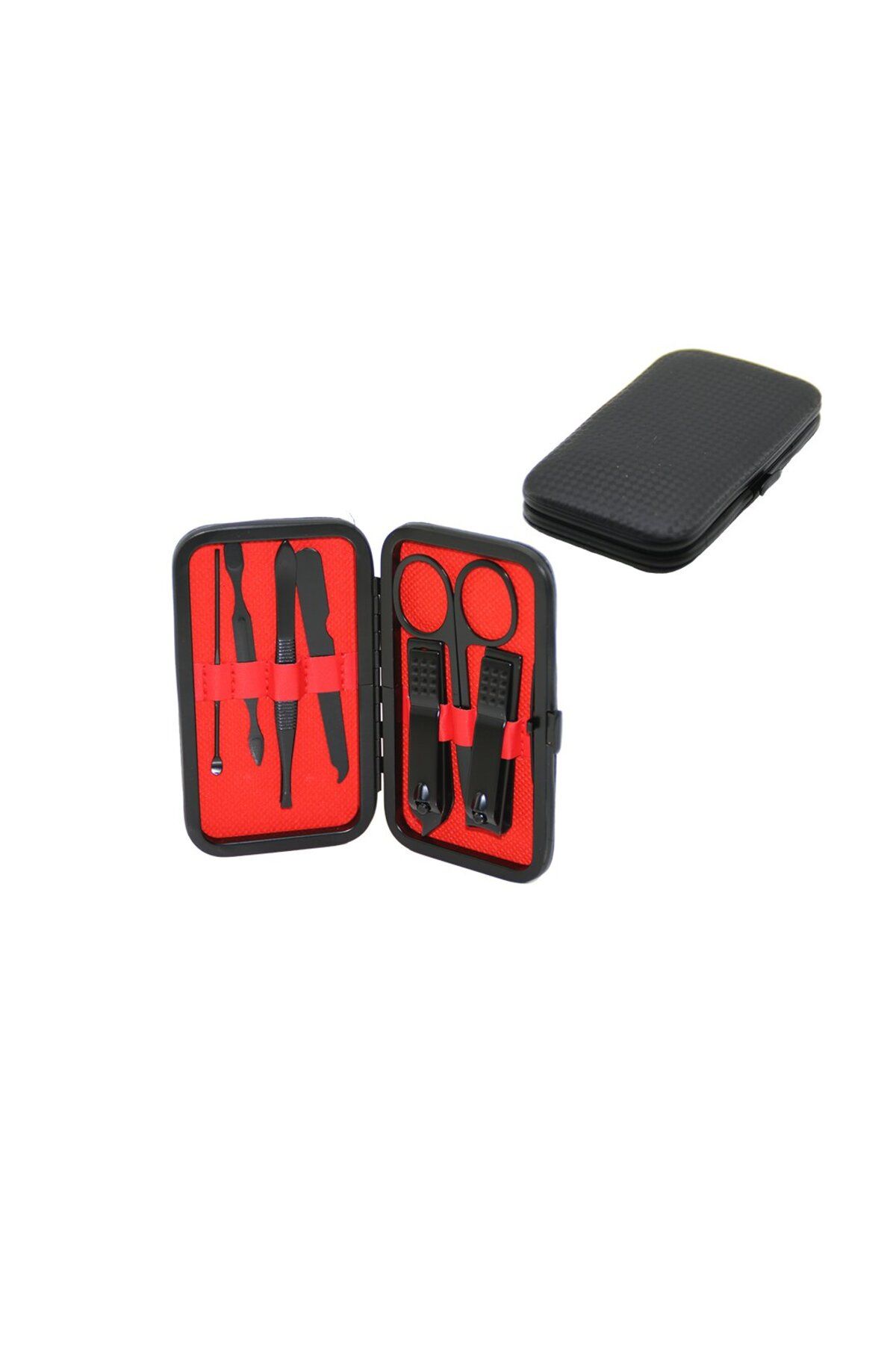 salesalbutik 7 PCS - SİYAH MANİKÜR - PEDİKÜR SETİ SİYAH CÜZDAN MODELİ ÇANTALI
